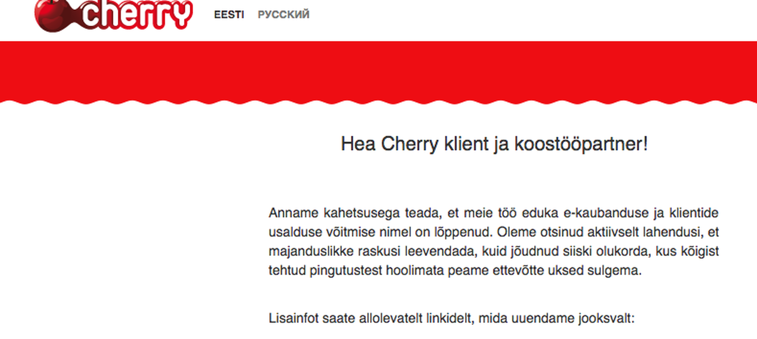 Cherry teatas maikuus tegevuse lõpetamisest.