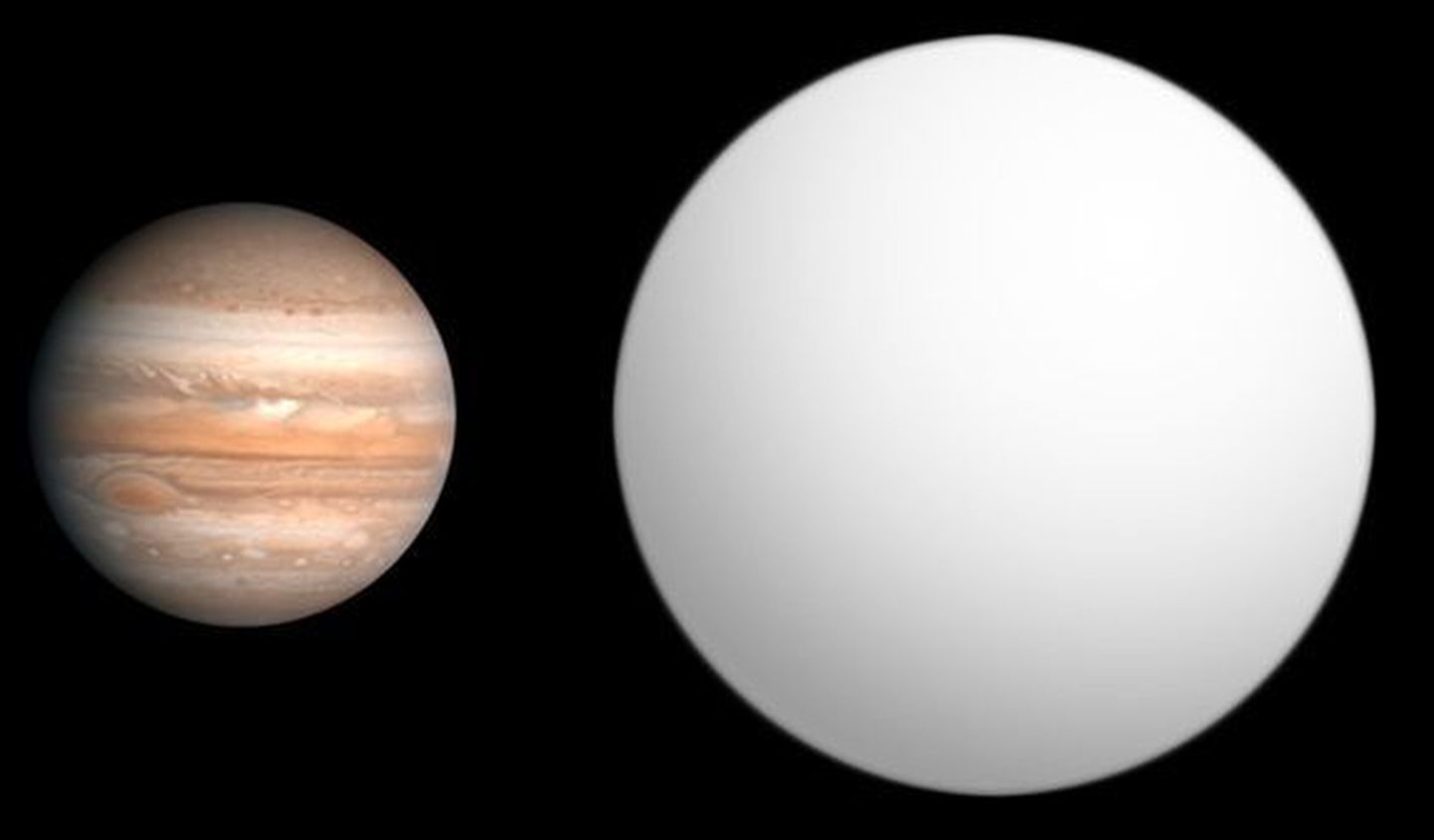 Jupiteri ja WASP-12b (paremal) võrdlus