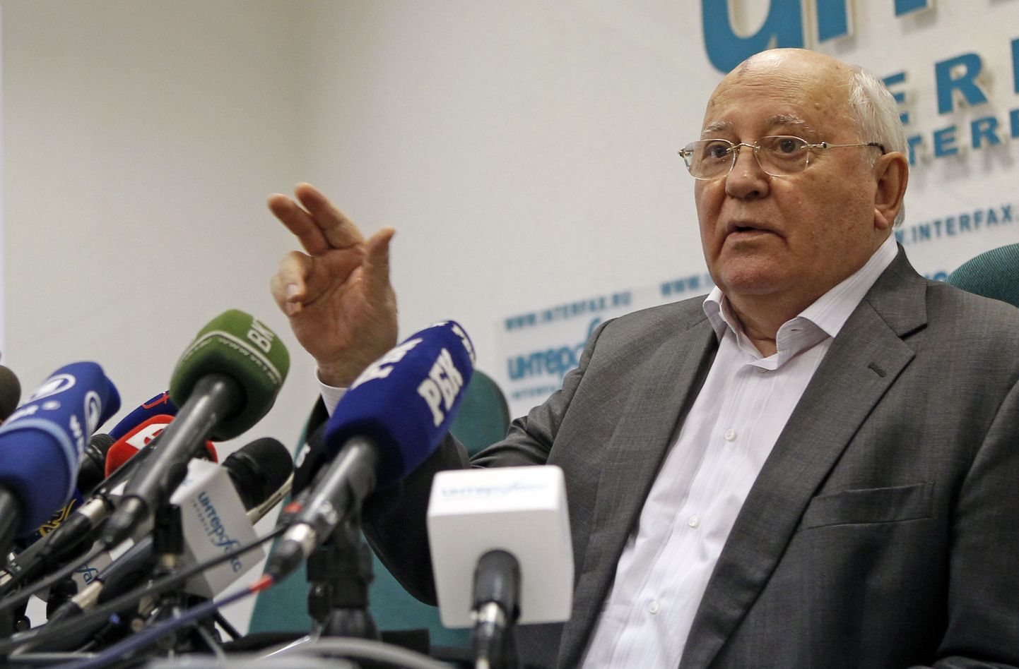 Mihhail Gorbatšov pressikonverentsil Interfaxi büroos.