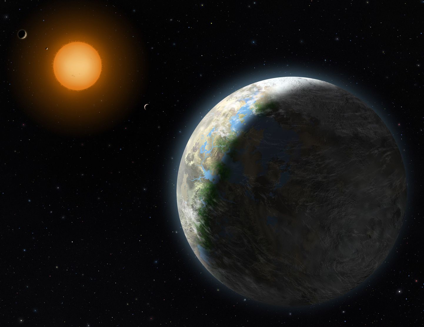 Kunstniku nägemus elukõlblikust eksoplaneedist Gliese 581g