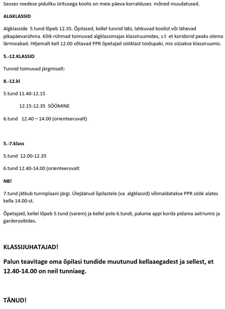 Kirjalik korraldus, mis väidetavalt kooli juhtkonnalt tuli.