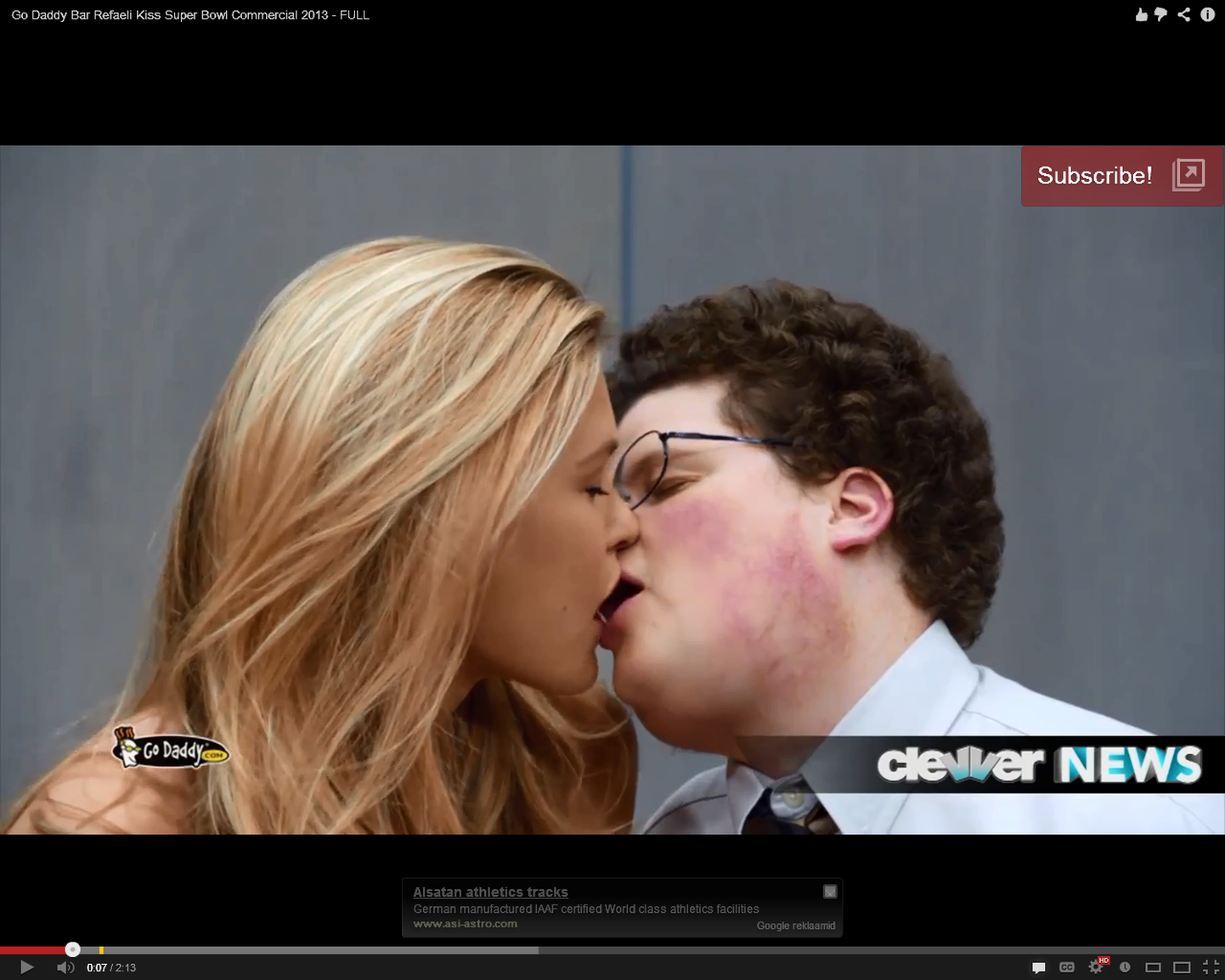 Go Daddy Bar Refaeli Kiss Super Bowl Commercial 2013