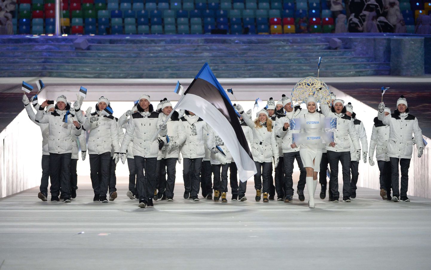 Eesti delegatsioon 2014. aasta Sotši taliolümpiamängude avatseremoonial. Pyeongchangis sama arvukat esindust ei näe.