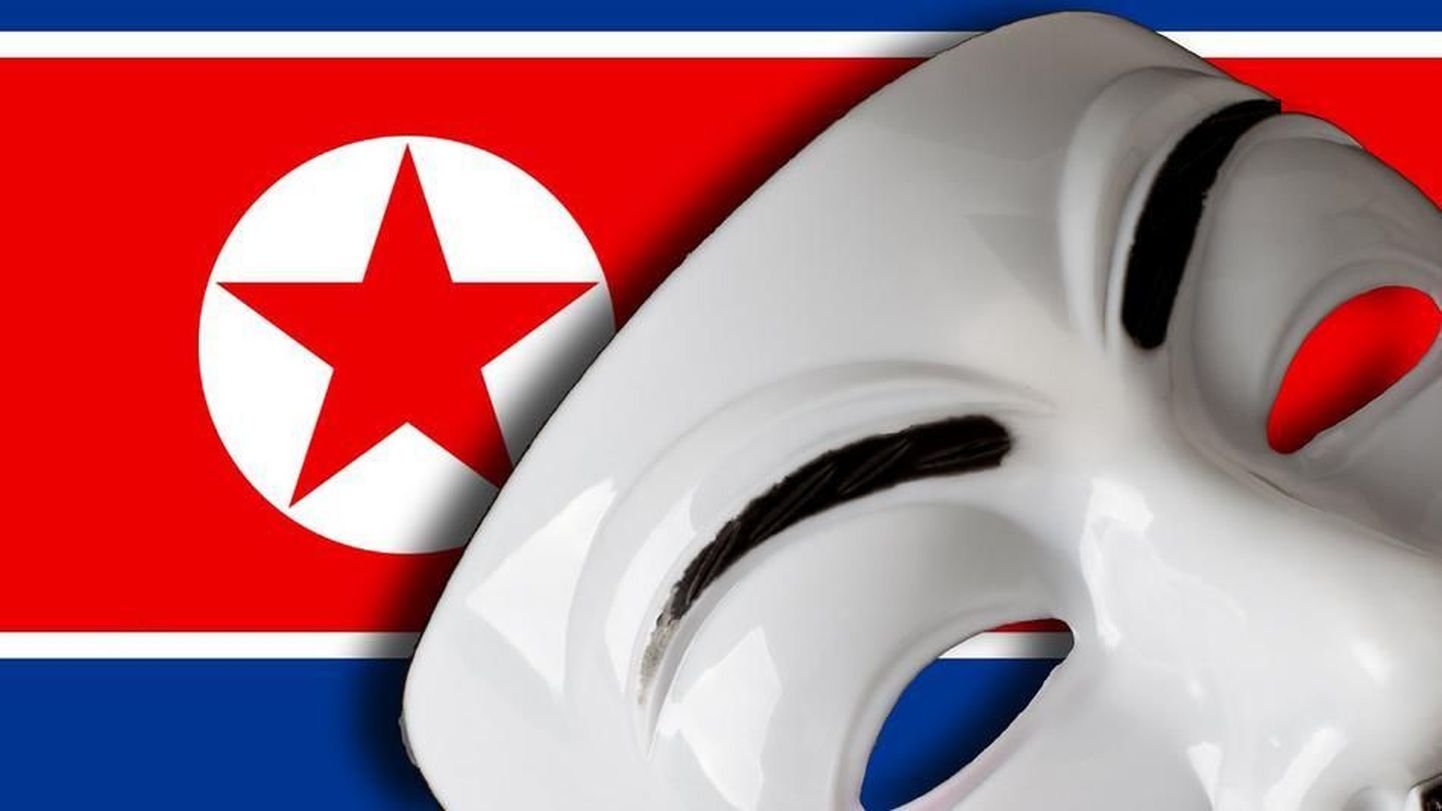 Guy Fawkesi mask ja Põhja-Korea lipp.