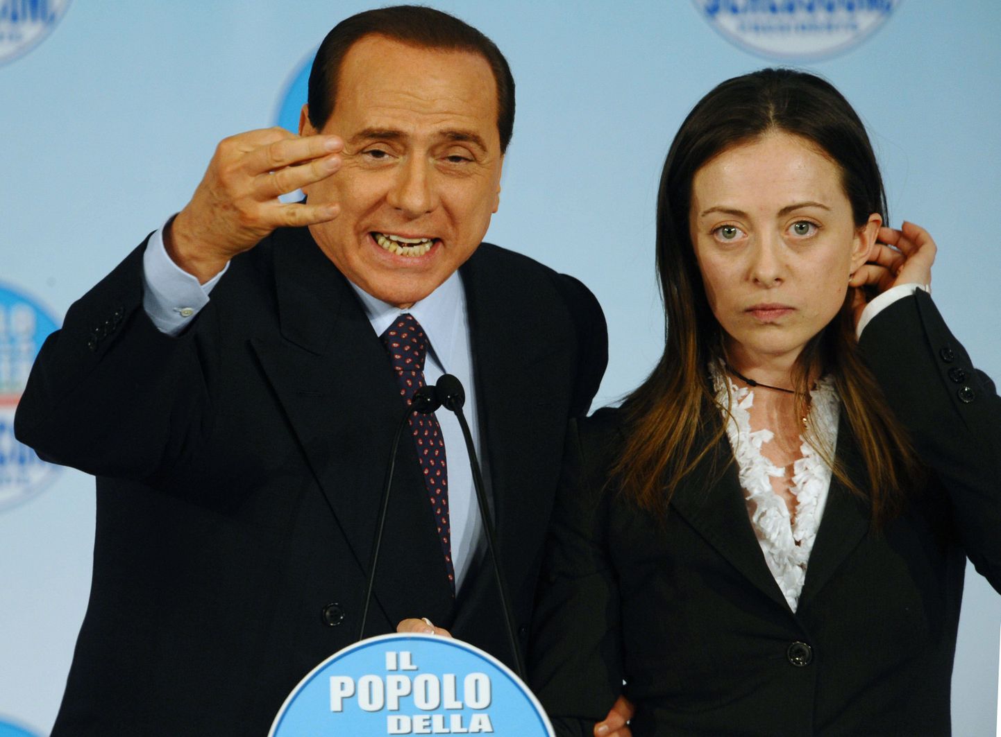 Silvio Berlusconi koos Alleanza Nazionale partei esindaja Giorgia Meloniga