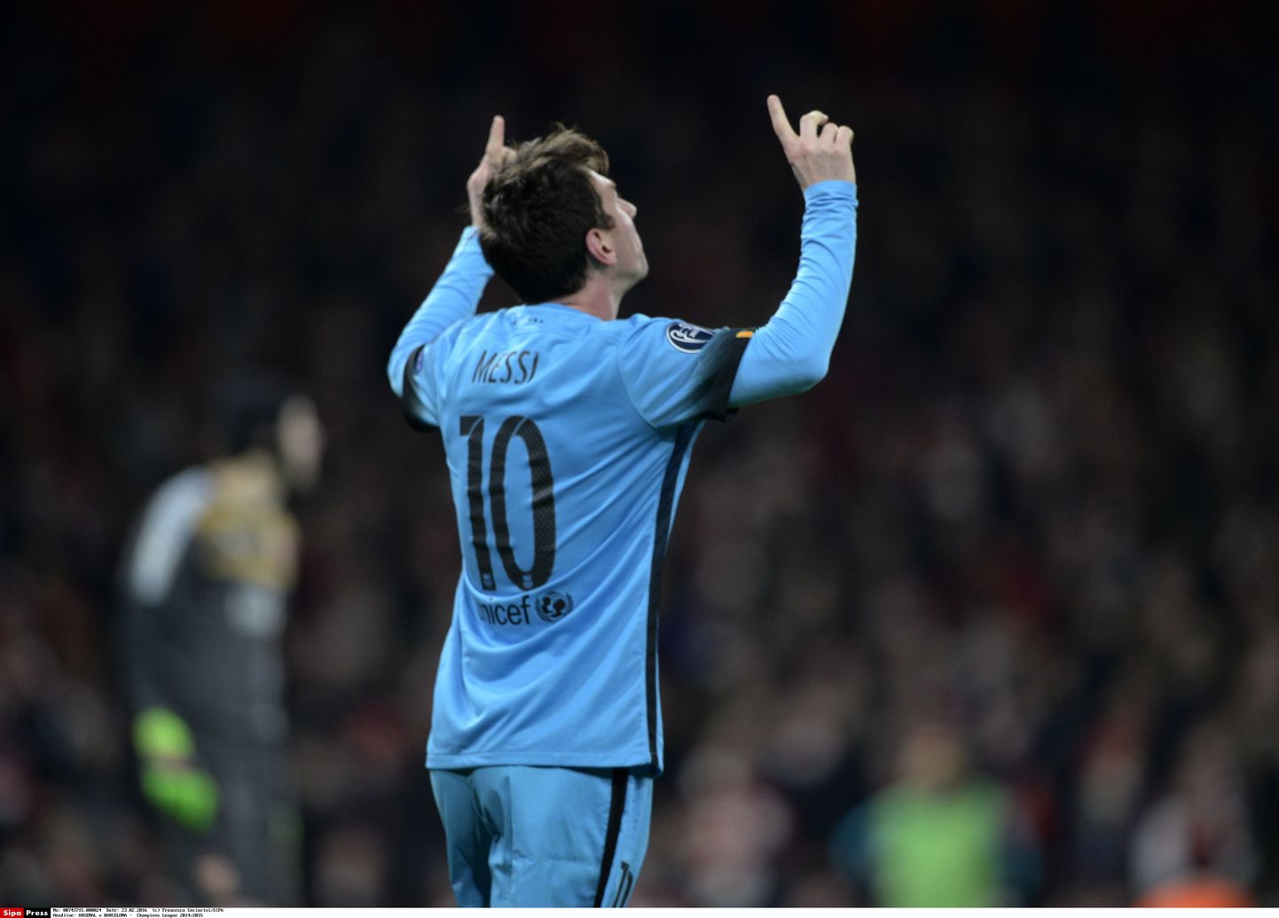 Lionel Messi tähistamas Londoni Arsenali vastu löödud väravat.