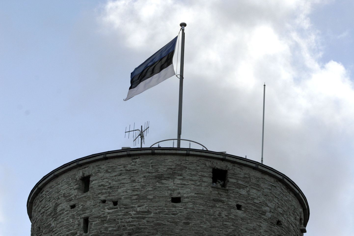 Главный государственный флаг Эстонии развевается над башней Длинный Герман.