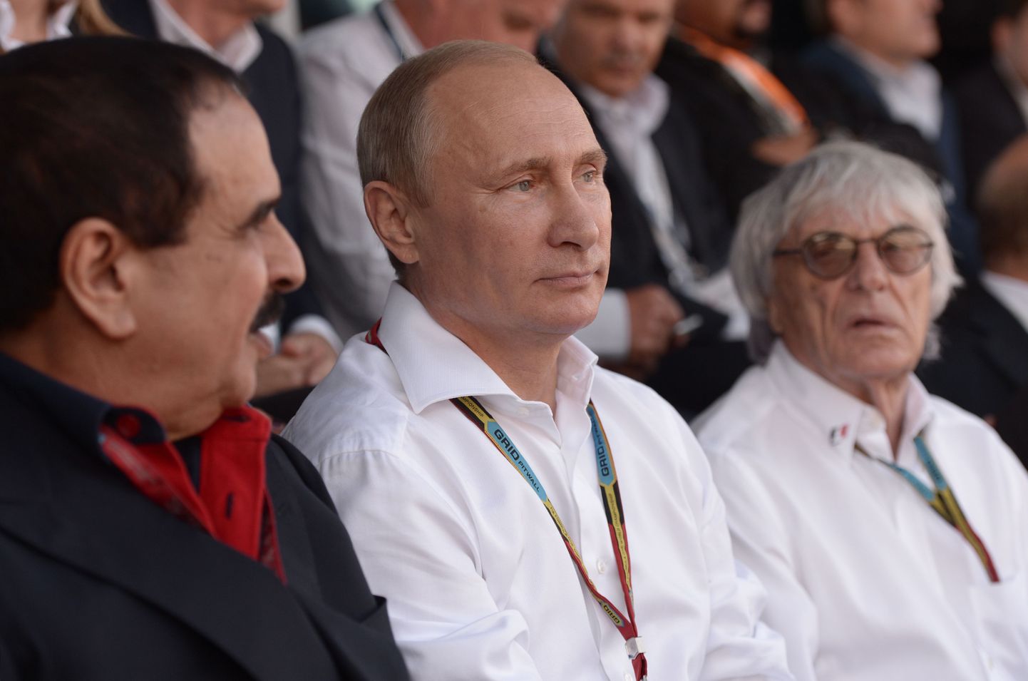 Vladimir Putin koos Bernie Ecclestone'iga 2014. aasta Sotši F1 etapil.