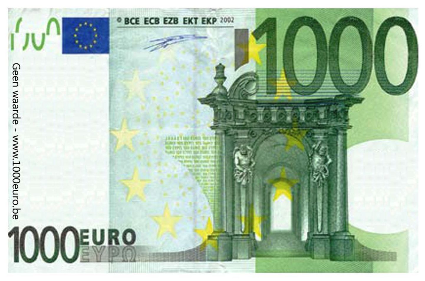 Võltsitud raha - 100-eurose välimusega kupüüril on üks 0 tavapärasele lisaks.