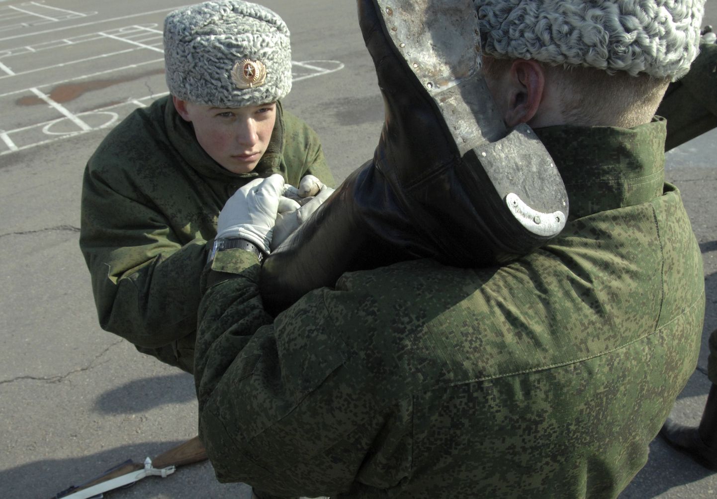 Vene sõdurid paraadiks harjutamas.