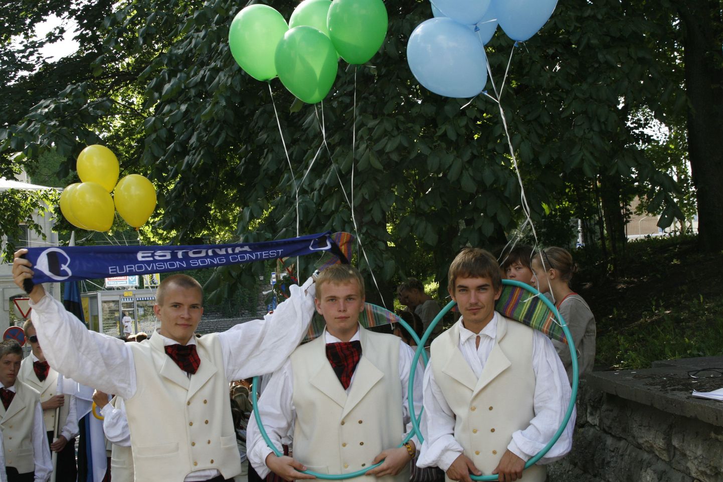 Laulupeorongkäigu ankrumehed (vasakult) Anti Haugaste, Aap Erik ja Mart Parind.