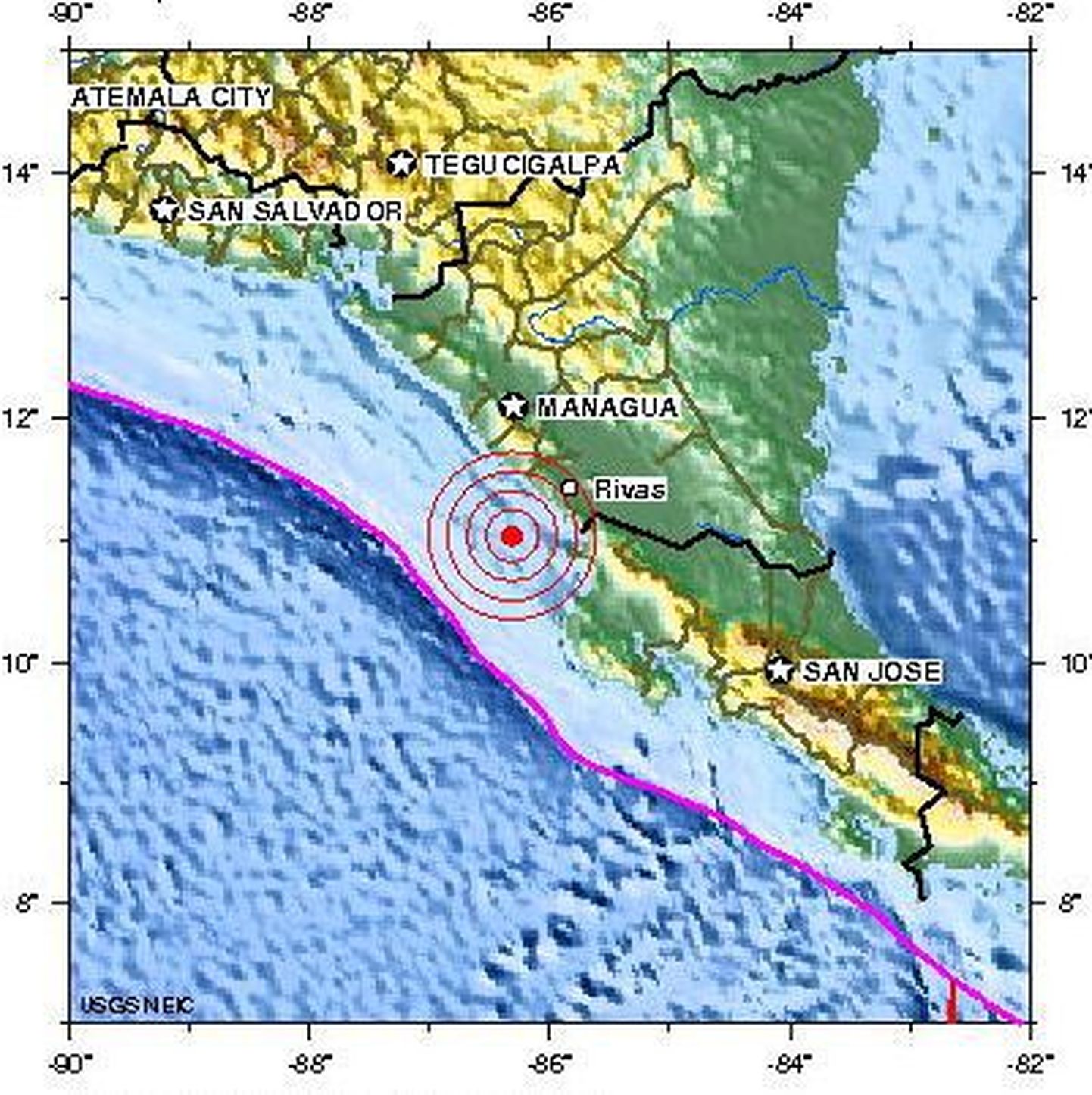 Nicaragua lääneranniku lähedal toimus tugev maavärin.