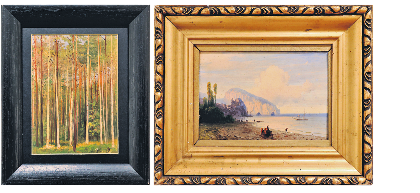Ivan Šiškini maalietüüd «Mets» (vasakul) ja Ivan Aivazovski maal «Aju-Dag».