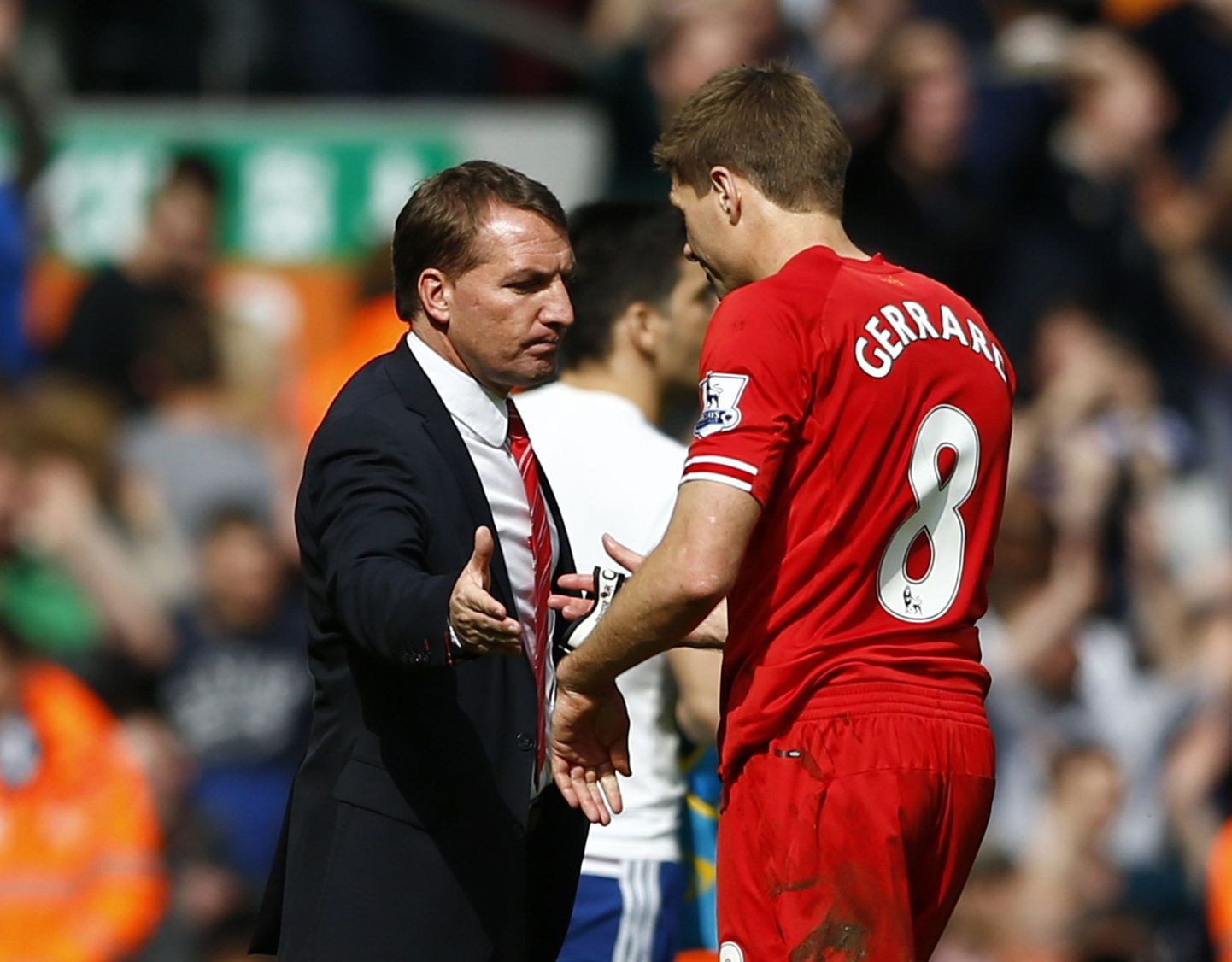 Liverpooli kapten Steven Gerrard (paremal) ja peatreener Brendan Rodgers.