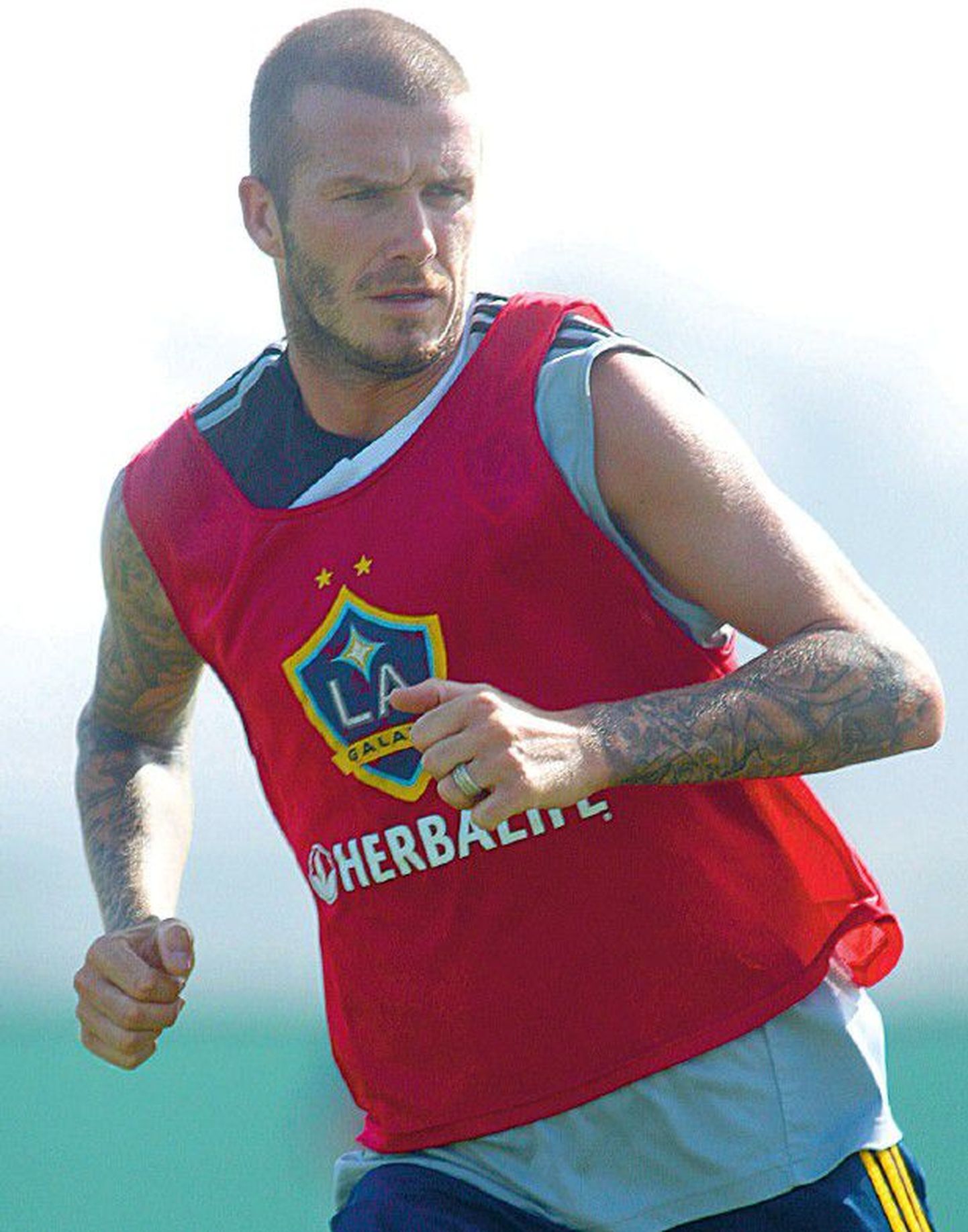 David Beckham oma praeguse koduklubi Los Angeles Galaxy treeningul.