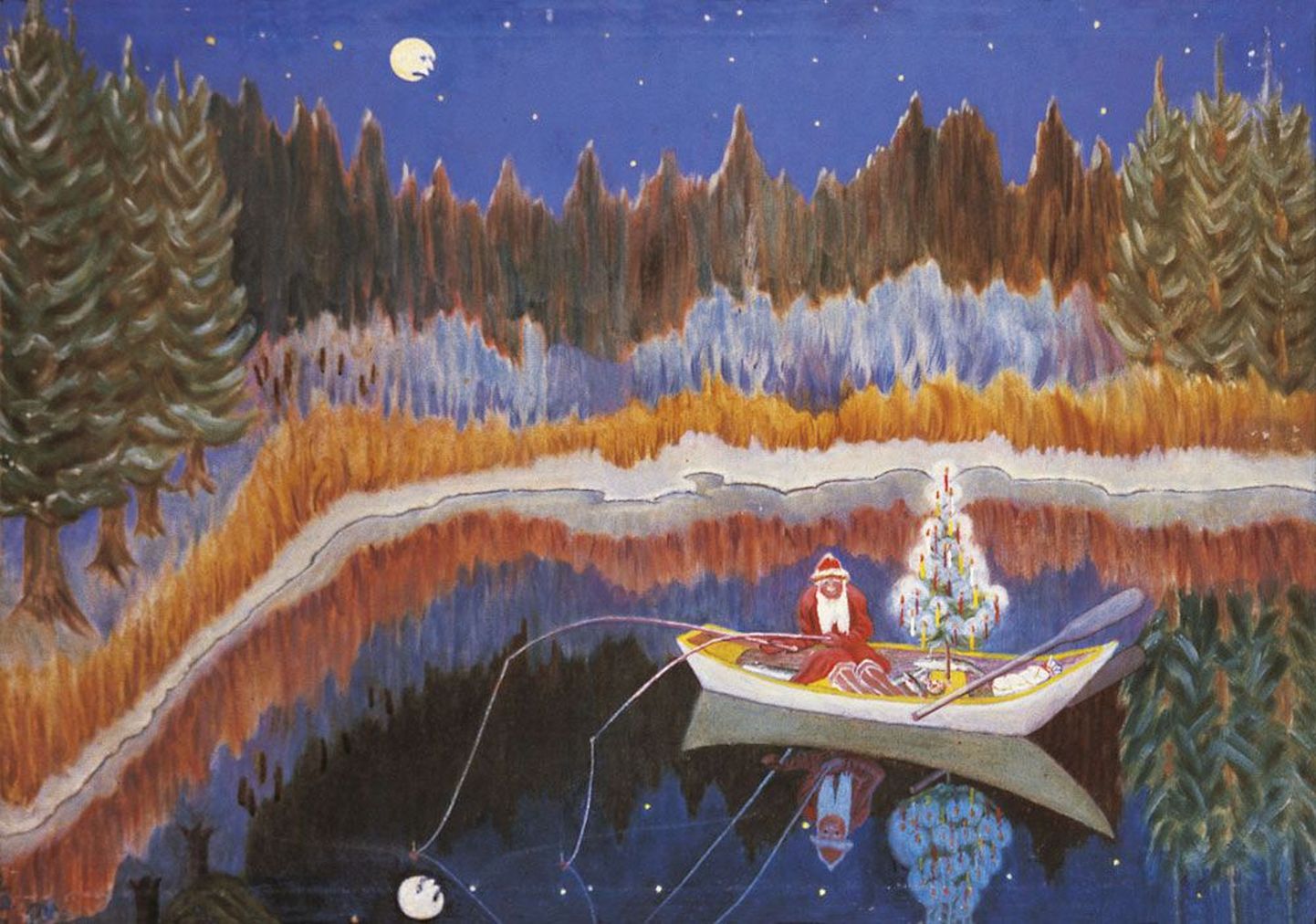 Paul Kondas, «Näärivana kalastab». 1981, õli, 78 × 110 cm.