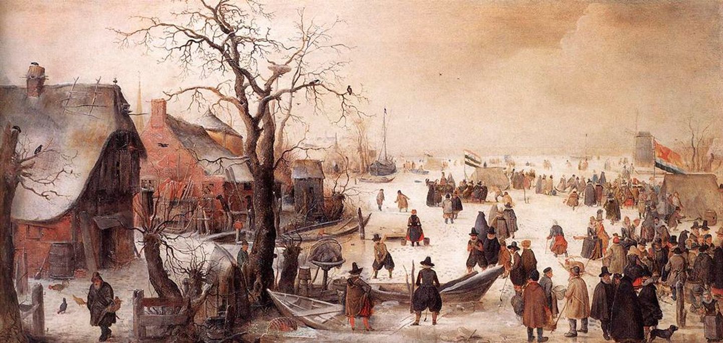 Hollandi talvemaastik kinni külmunud kanaliga. Hendrick Avercamp, 1620–1634. Väike jääaeg. Musta Surma külaskäigud. Ikaldused. Eriti suur külm valitses 1570–1630 ja 1675–1715. Mida kauem halvad ilmad jätkusid, seda kindlamaks sai veendumus, et süüdi on nõiad.