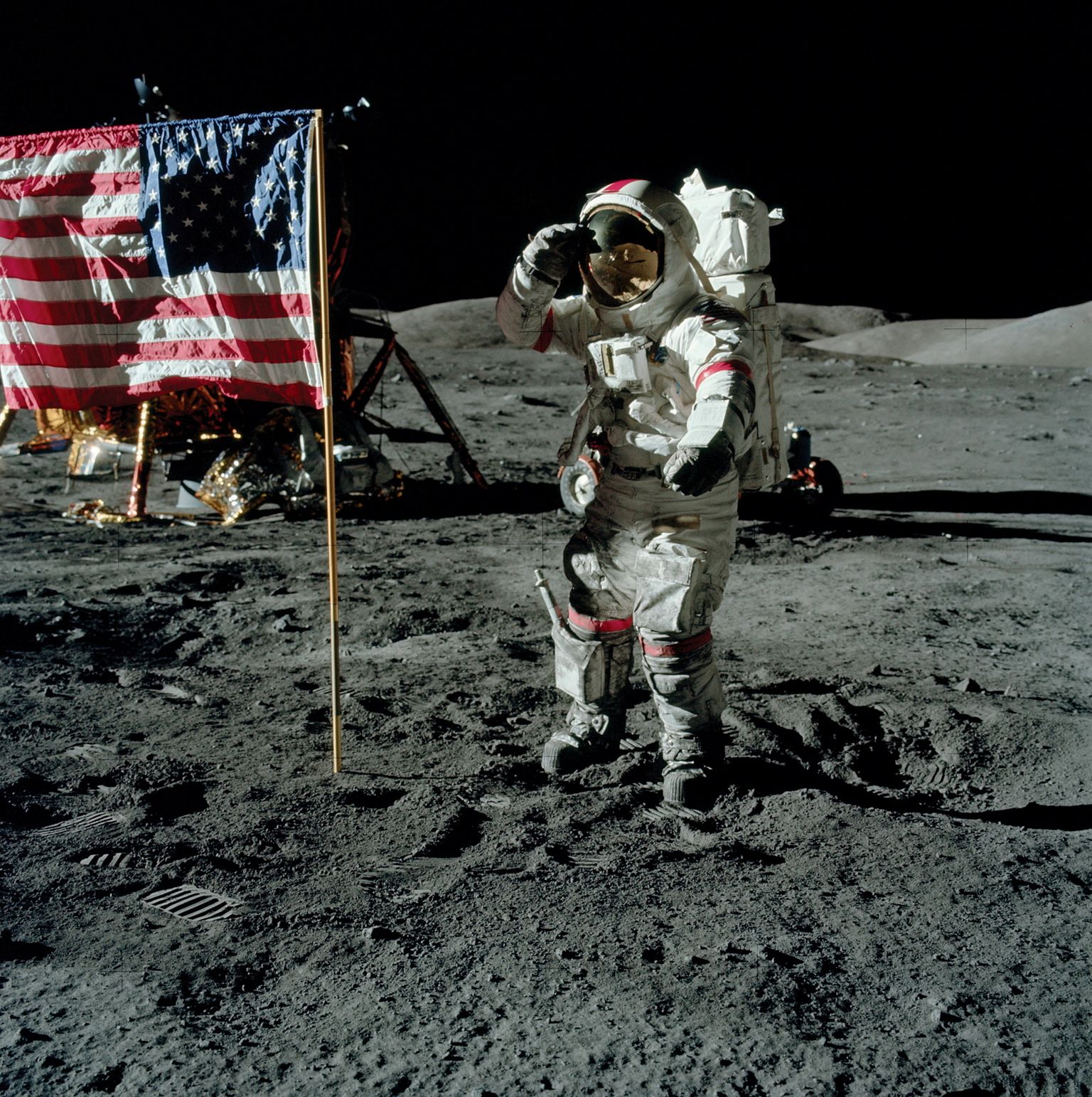 THIS PICTURE: The checklist can be seen on Gene Cernan's wrist in this photograph. --- SEE SWNS STORY SWNAlunar --- A dusty document used on the Moon looks set to go for over £400k. The mission checklist was worn on the lunar surface by NASA astronaut Gene Cernan - and is still covered in moon dust. Cernan wore a glove and the cuff checklist on his wrist for the duration of the first Extravehicular Activity (EVA) of the Apollo 17 mission. Taking place between December 7–19, 1972, Apollo 17 was the final mission of NASA's Apollo program; the most recent time humans have set foot on the Moon or travelled beyond low Earth orbit. Boston-based RR Auction say the item was exposed to the lunar environment for 7 hours and 12 minutes and "as such, its pages are still streaked with lunar dust."