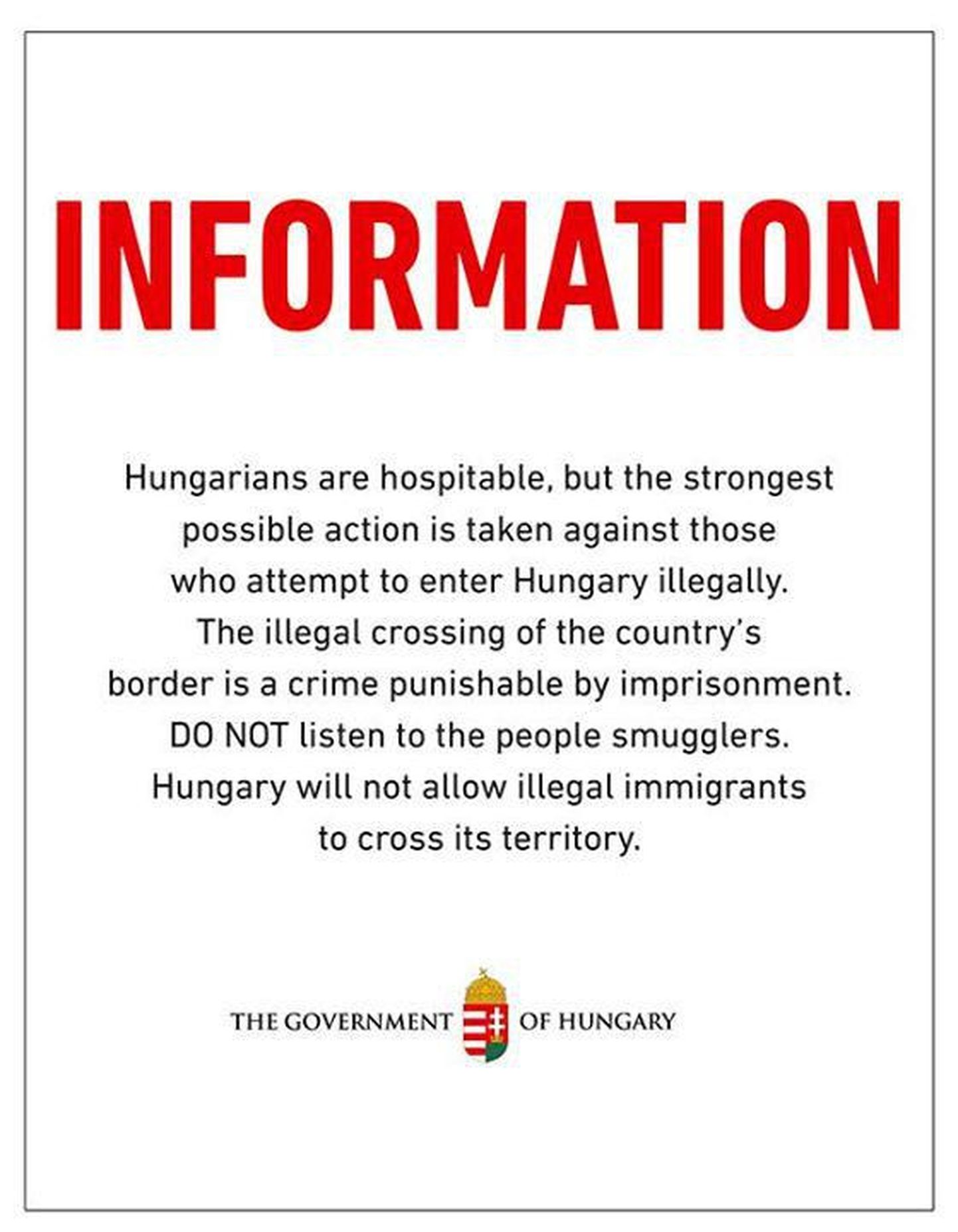 Ungari valitsuse hoiatus.