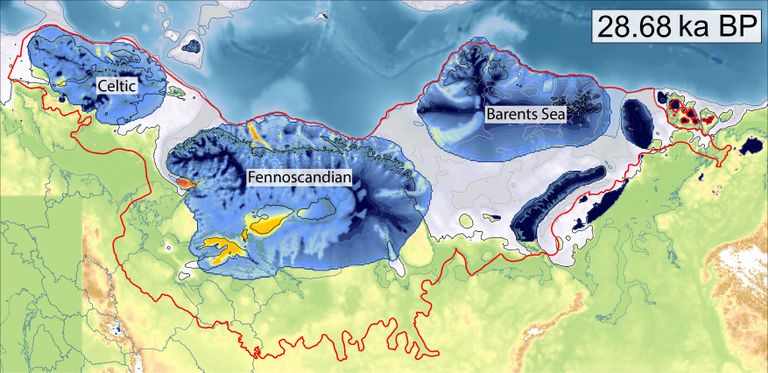 Jäätumise algstaadiumis arenesid välja kolm väiksemat - Keldi, Fennoskandia ja Barentsi jääkilbid.