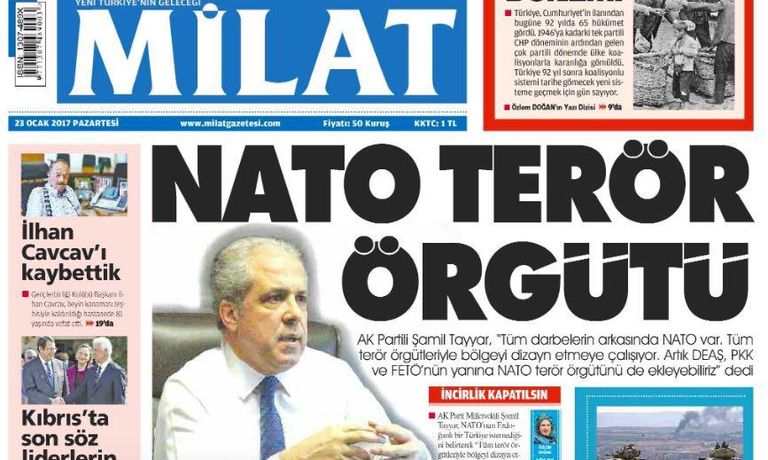 Türgi valitsusmeelse päevalehe Milat esikaas. Allikas: Twitter