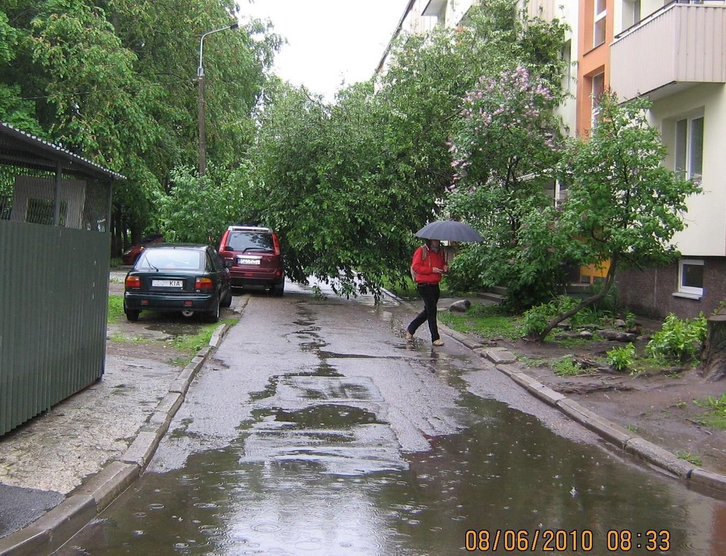 Tallinnas Vilde teel langes puu elumaja ja auto peale.