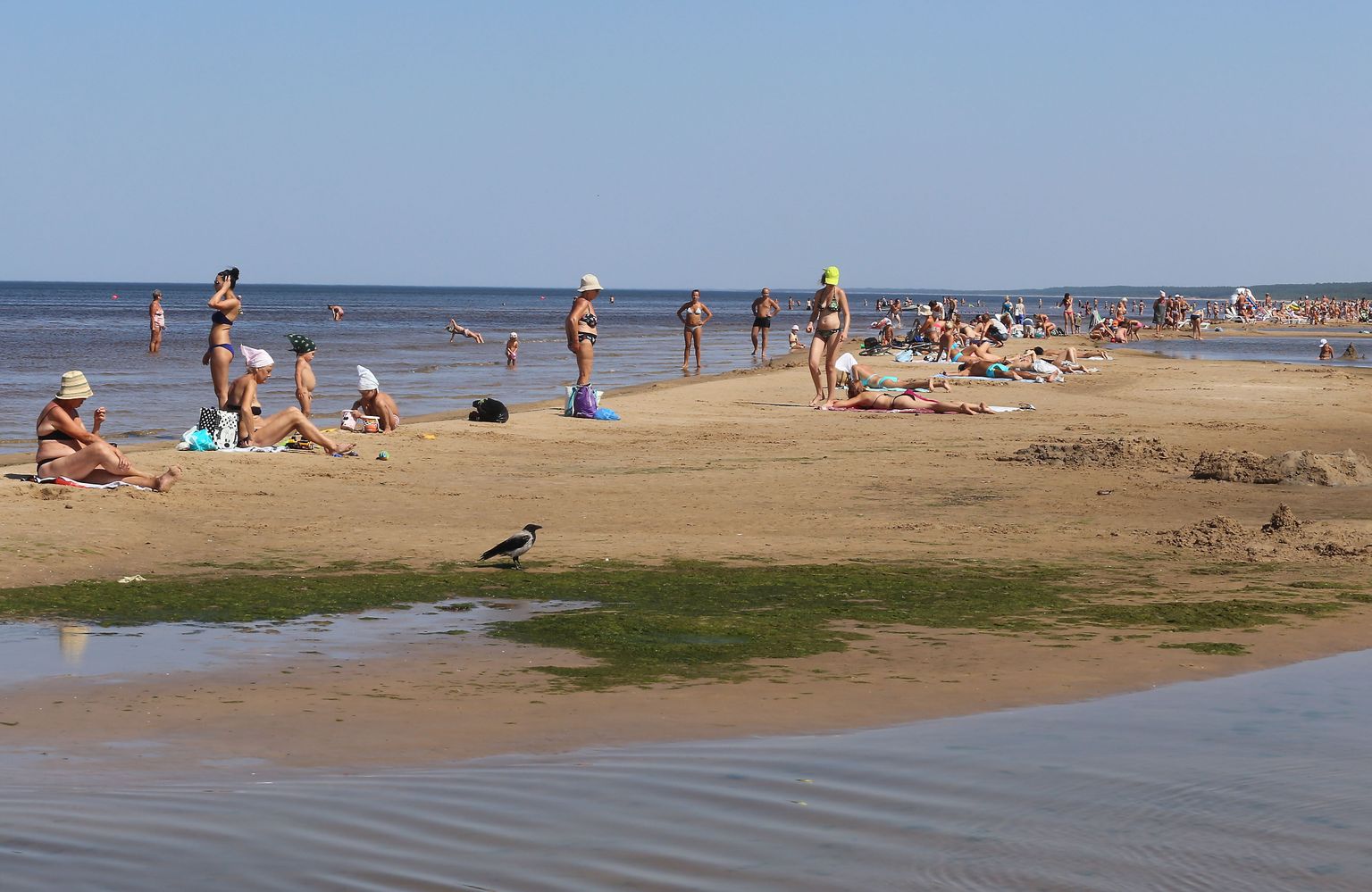 Cilvēki tveicīgajā vasaras dienā atpūšas jūrmalā pie Mangaļsalas. Ilustratīvs foto