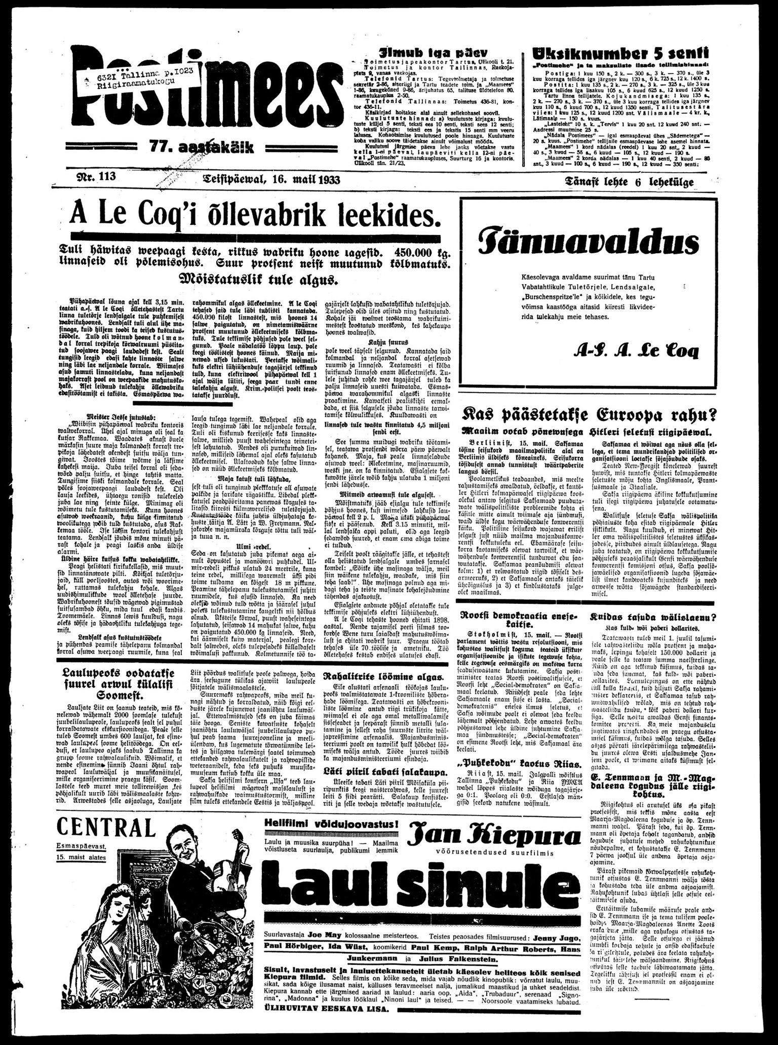 Postimees 16.05.1933