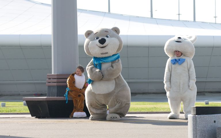 The worn out Olympic mascots in Olympic park, a year after the grand event. Photo:
