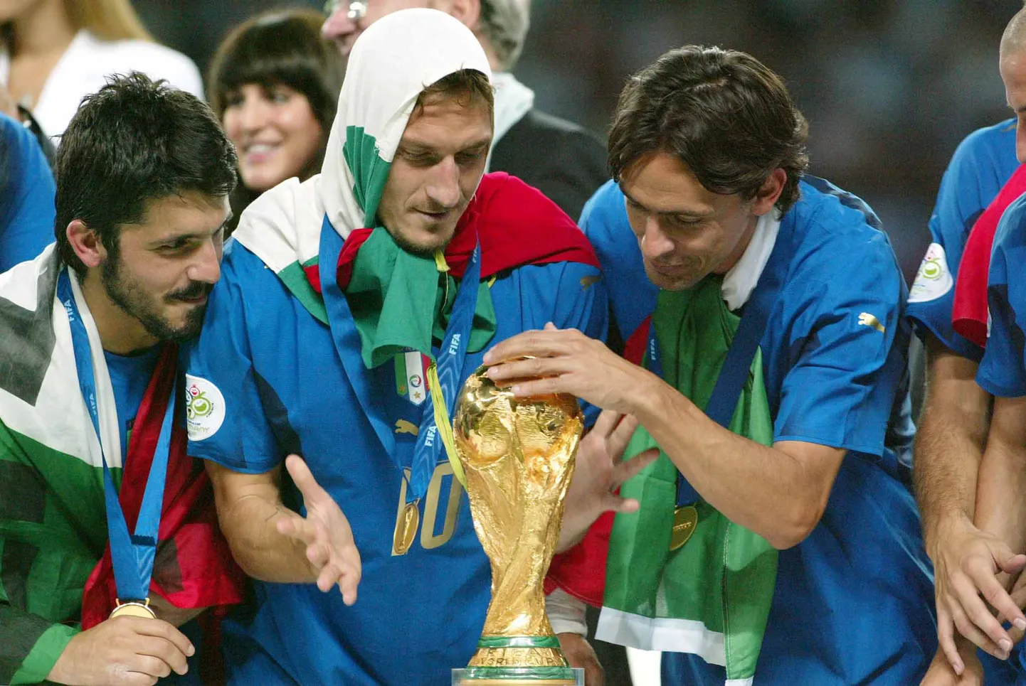 Legendaarsed Itaalia koondislased 2006. aasta MM-tiitliga: Gennario Gattuso (vasakult), Francesco Totti ja Filippo Inzaghi