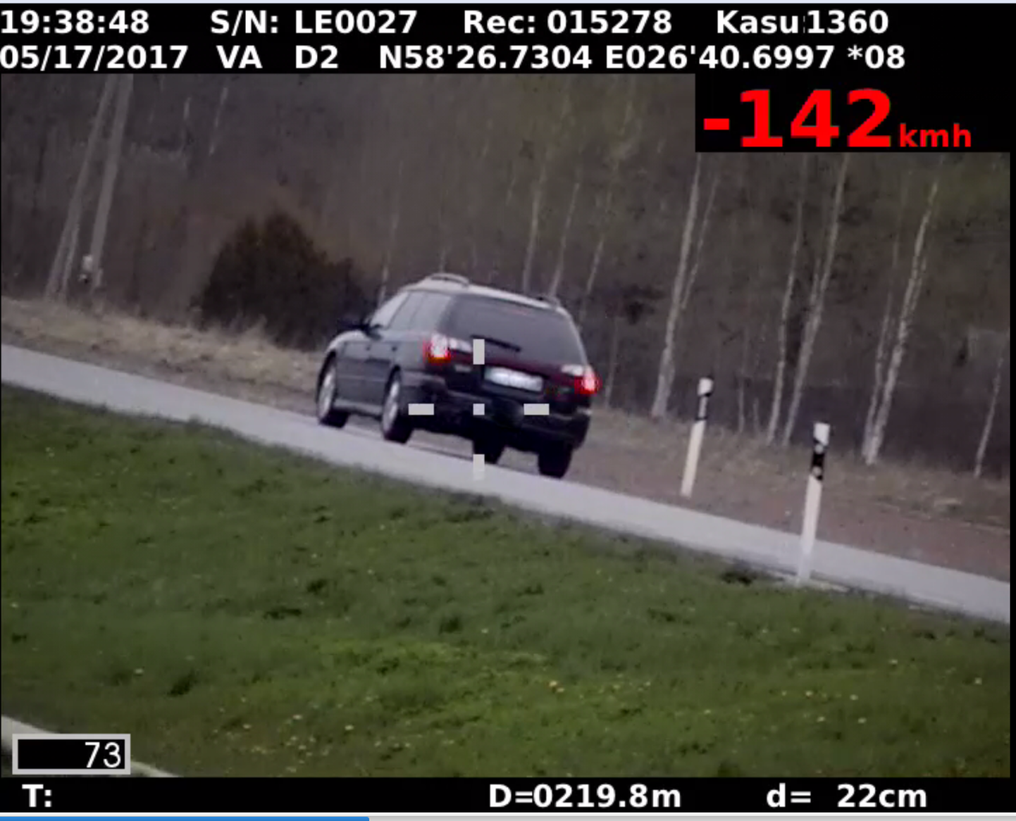 Möödunud nädalak märkas politsei Tartu vallas suurel kiirusel liikumas sõiduautot Subaru, mille kiiruseks fikseeriti 142 km/h.