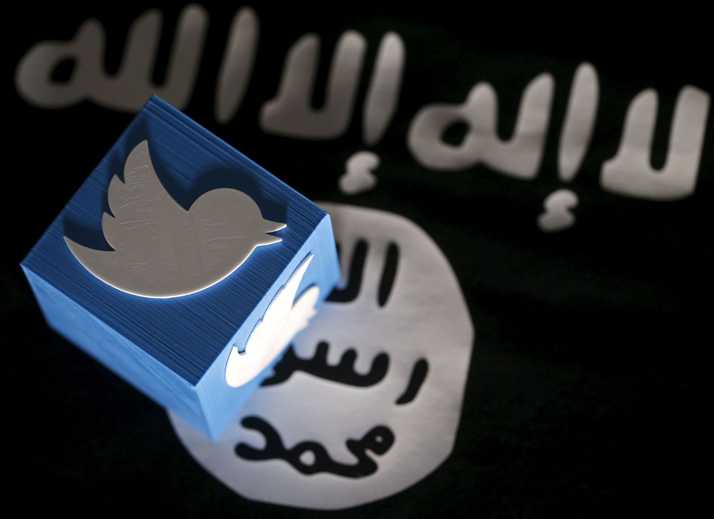 Twitteri logo ja Islamiriigi lipp.