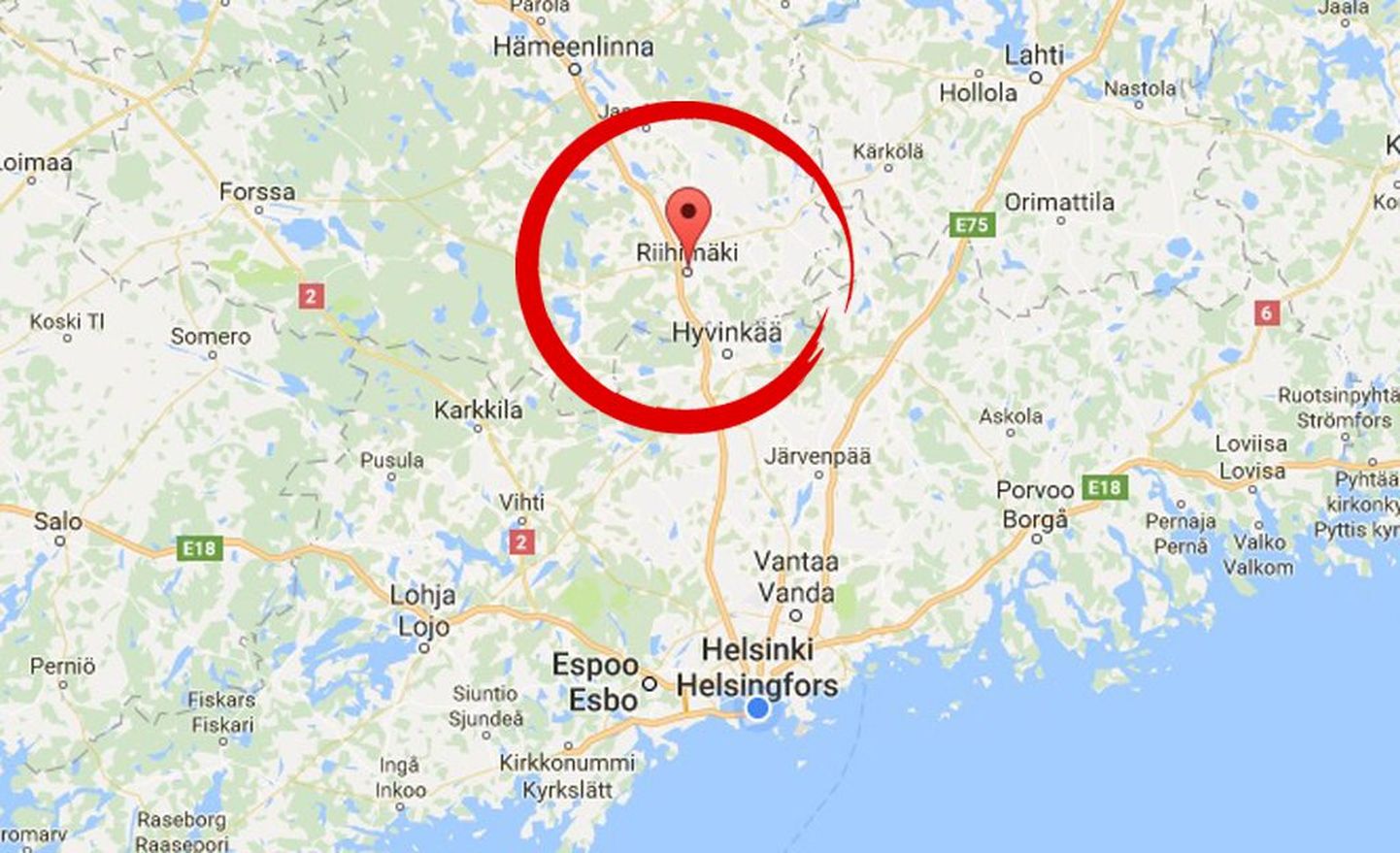 Riihimäe asub Helsingist 70 kilomeetrit põhja suunas.