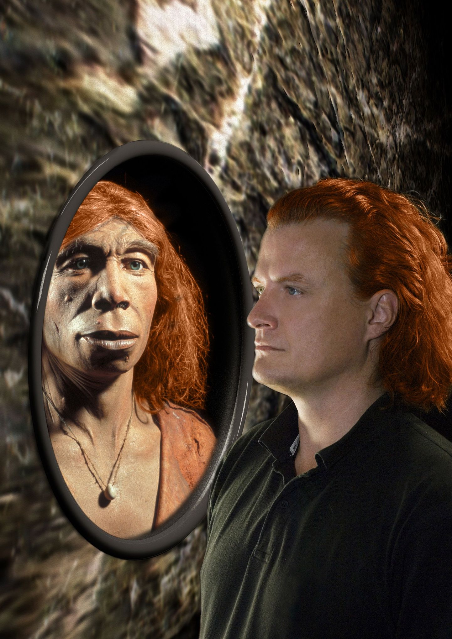 Lavastus: tänapäeva punapäine inimene ja punapäine neandertallane