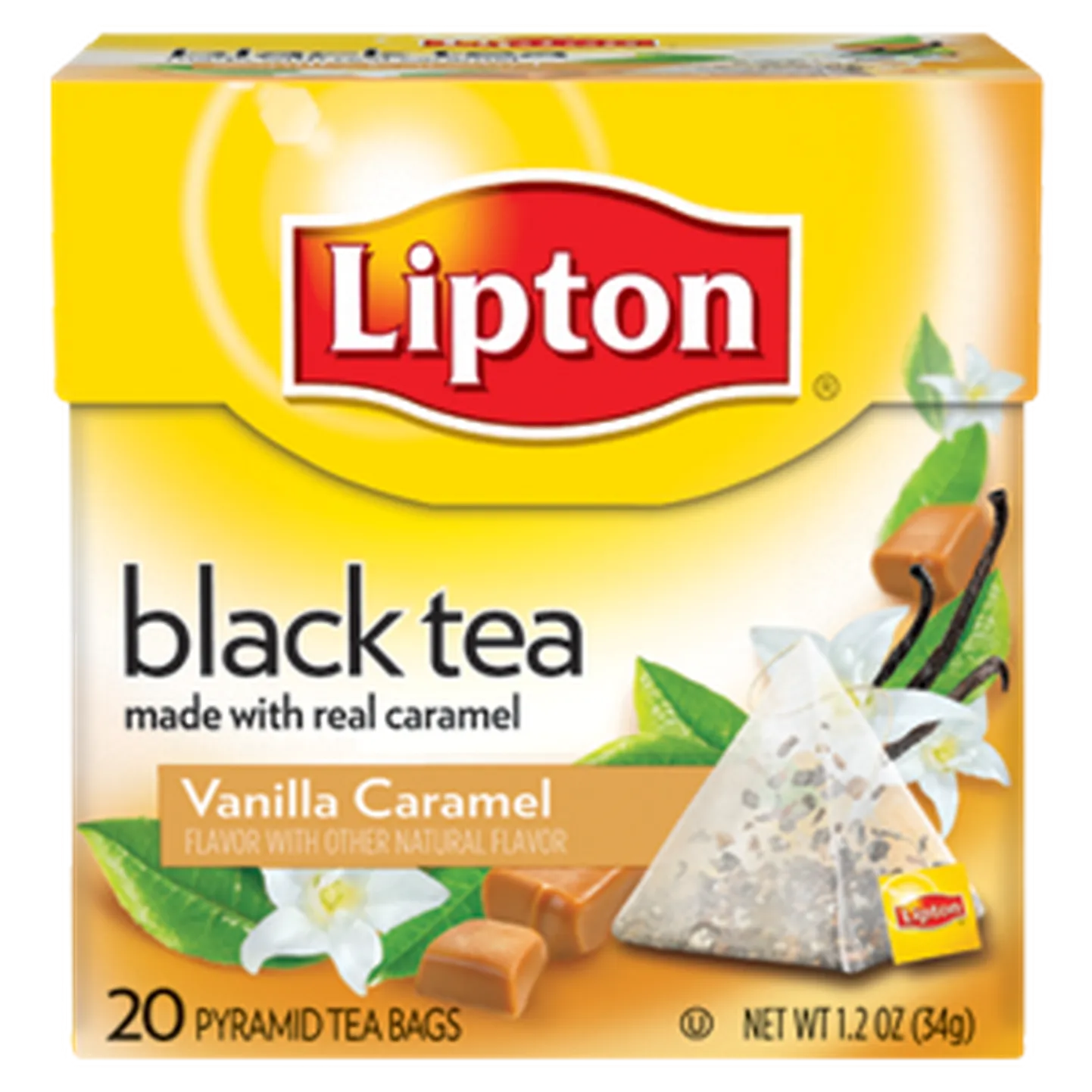Pildil Liptoni must tee vanilli ja karamelli maitsega.