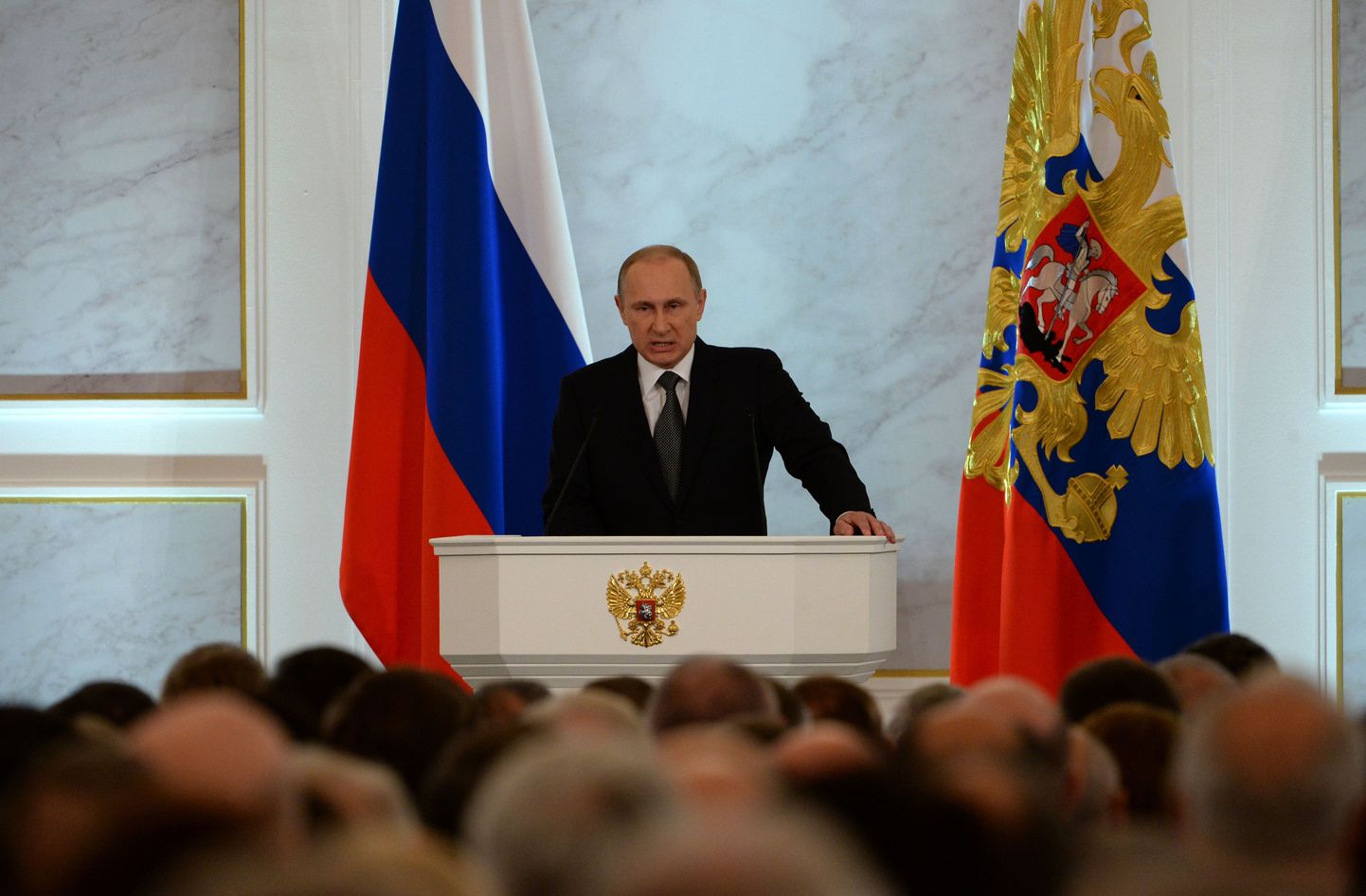 Venemaa president Vladimir Putin aastakõnet pidamas.