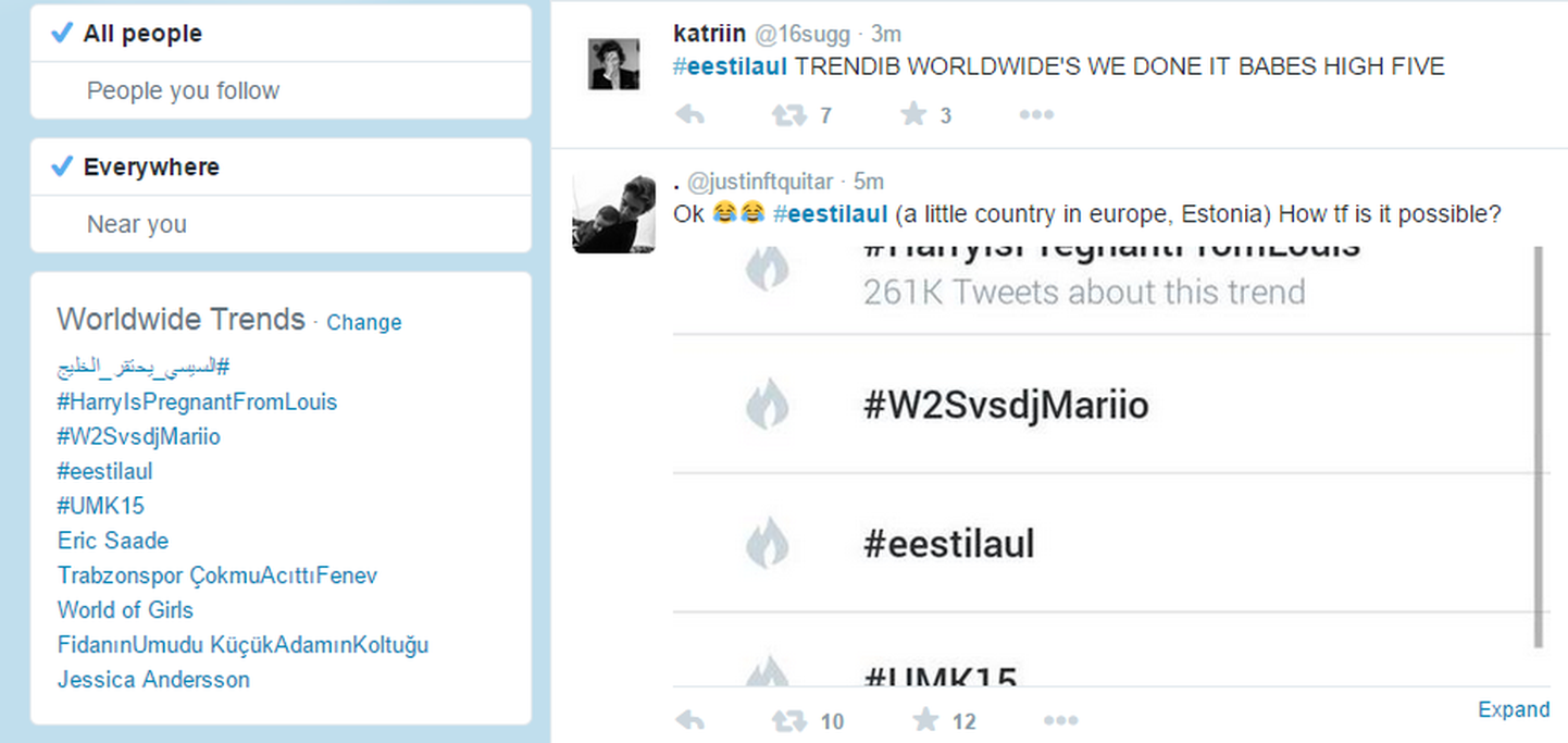 Märksõna #eestilaul üks maailma trendikamatest teemadest Twitteris