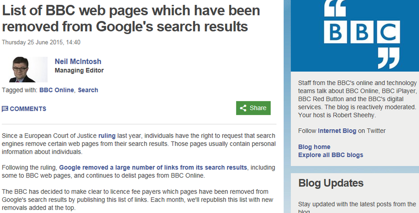 BBC asus avaldama unustatud artiklite nimekirja