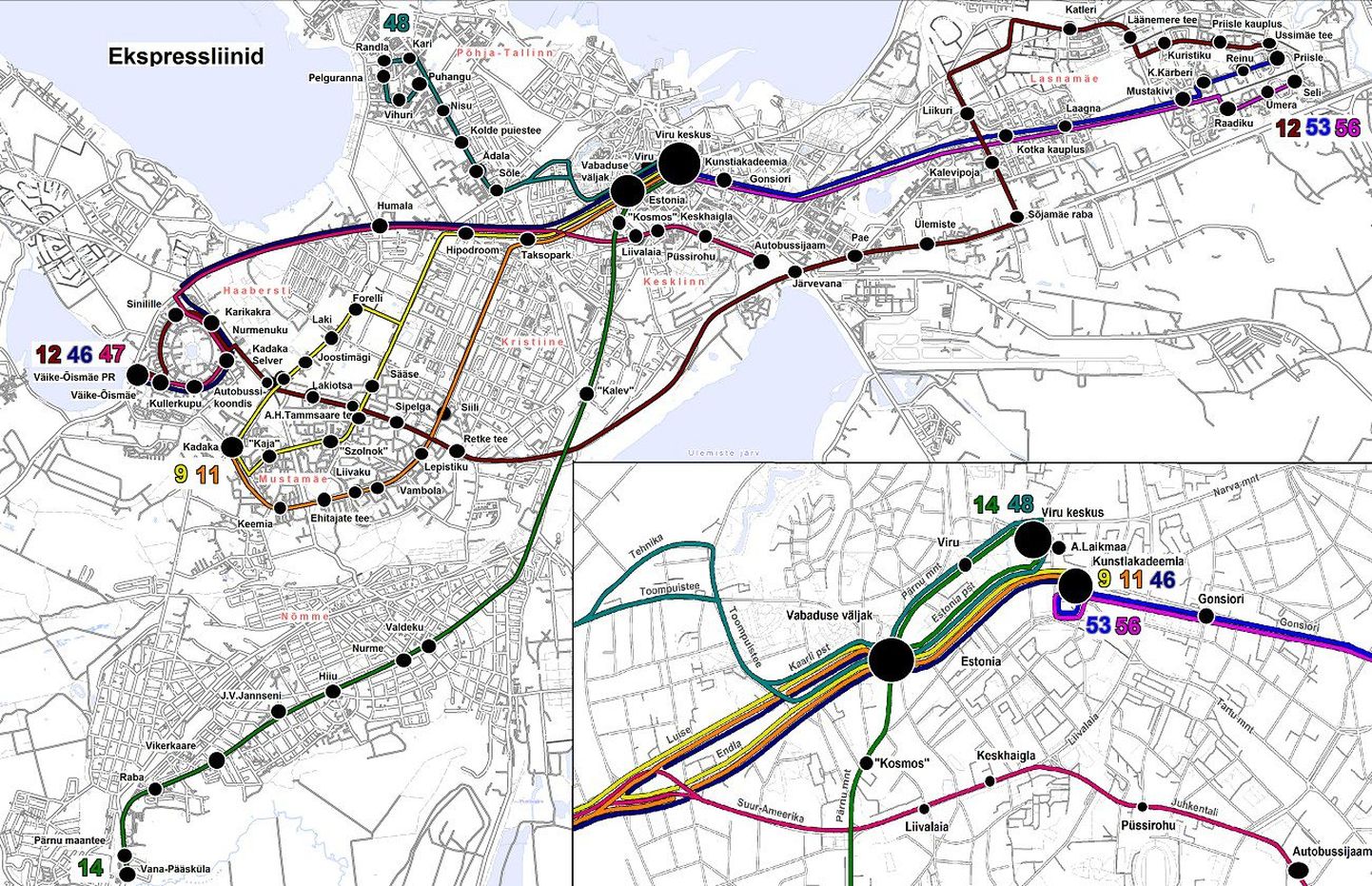 Карта автобусных экспресс-линий.
