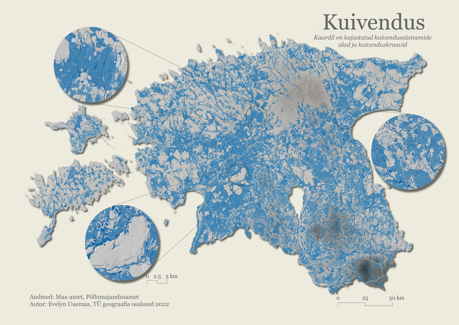 Eesti kuivenduskraavide ja drenaažide võrgustik on umbes 150 000 km pikk.