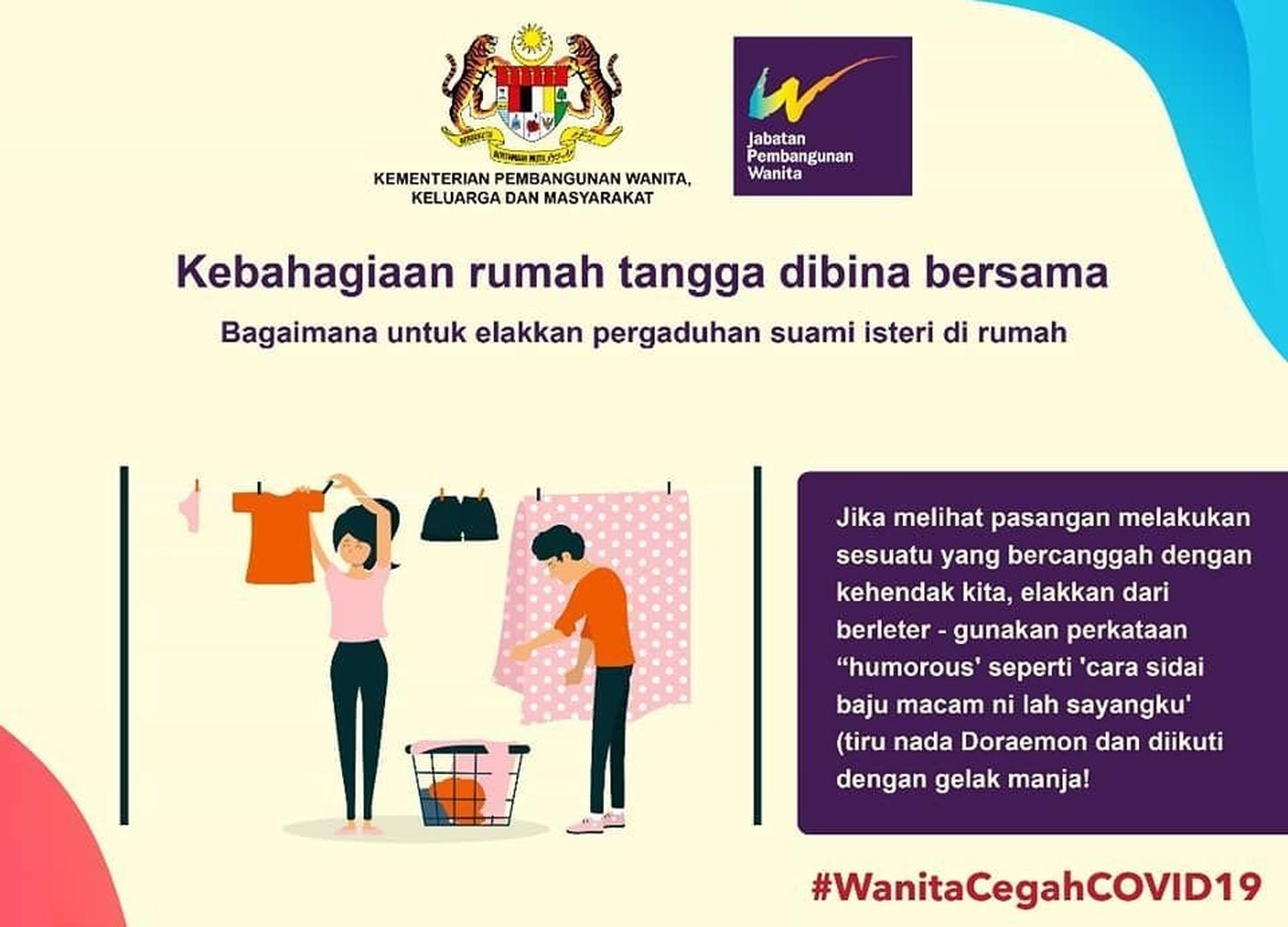 Malaisias tabasid kriitikanooled naisteministeeriumi kampaaniat, mis muu hulgas kutsus naisi üles koroonaviiruse puhangu ajal meeste kallal mitte näägutama.