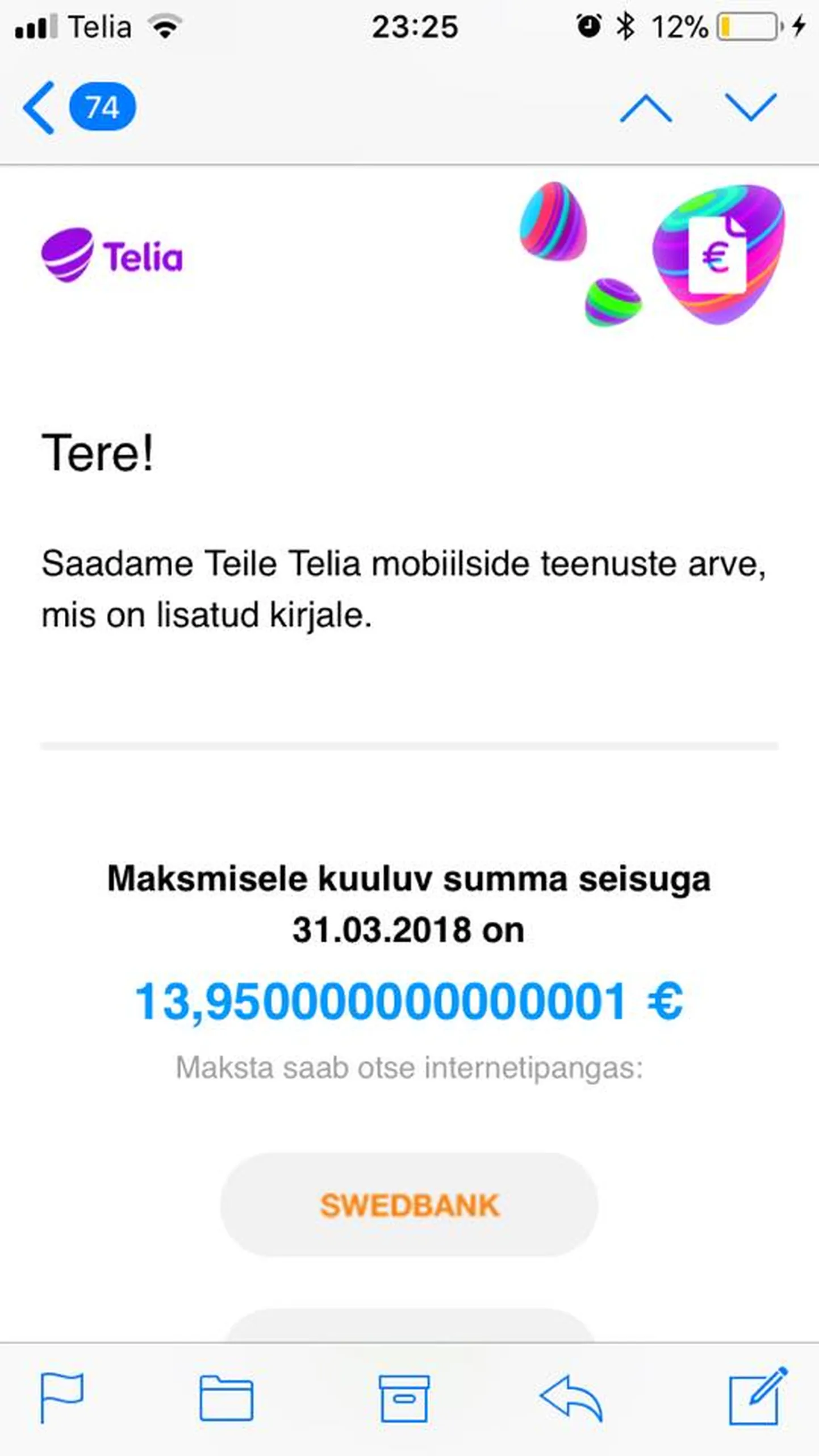 Странный счет Telia.