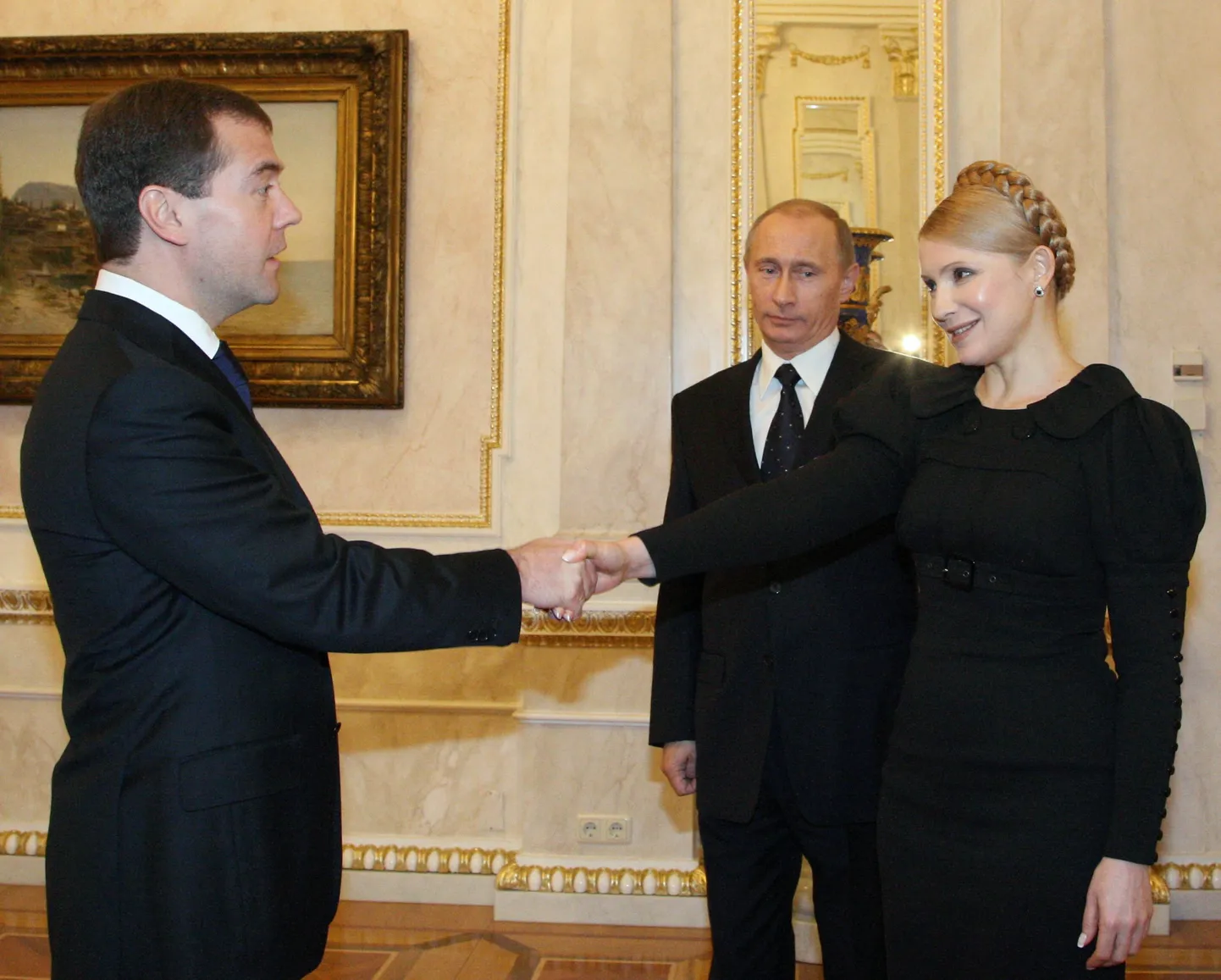 Dmitri Medvedev, Vladimir Putin ja Julia Tõmošenko Moskva gaasikõnelustel