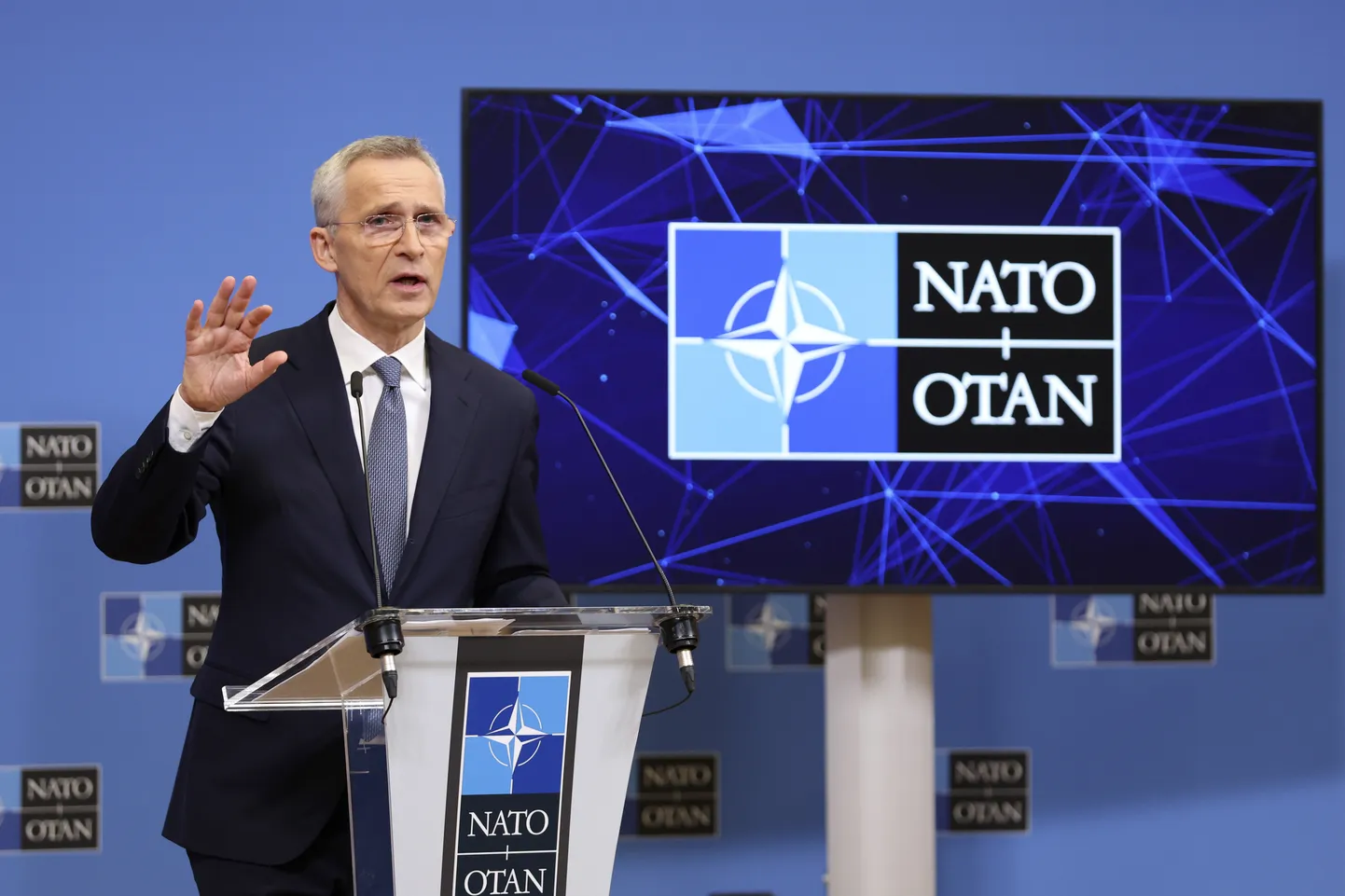 NATO peasekretär Jens Stoltenberg pressikonverentsil Brüsselis 3. aprillil 2023.