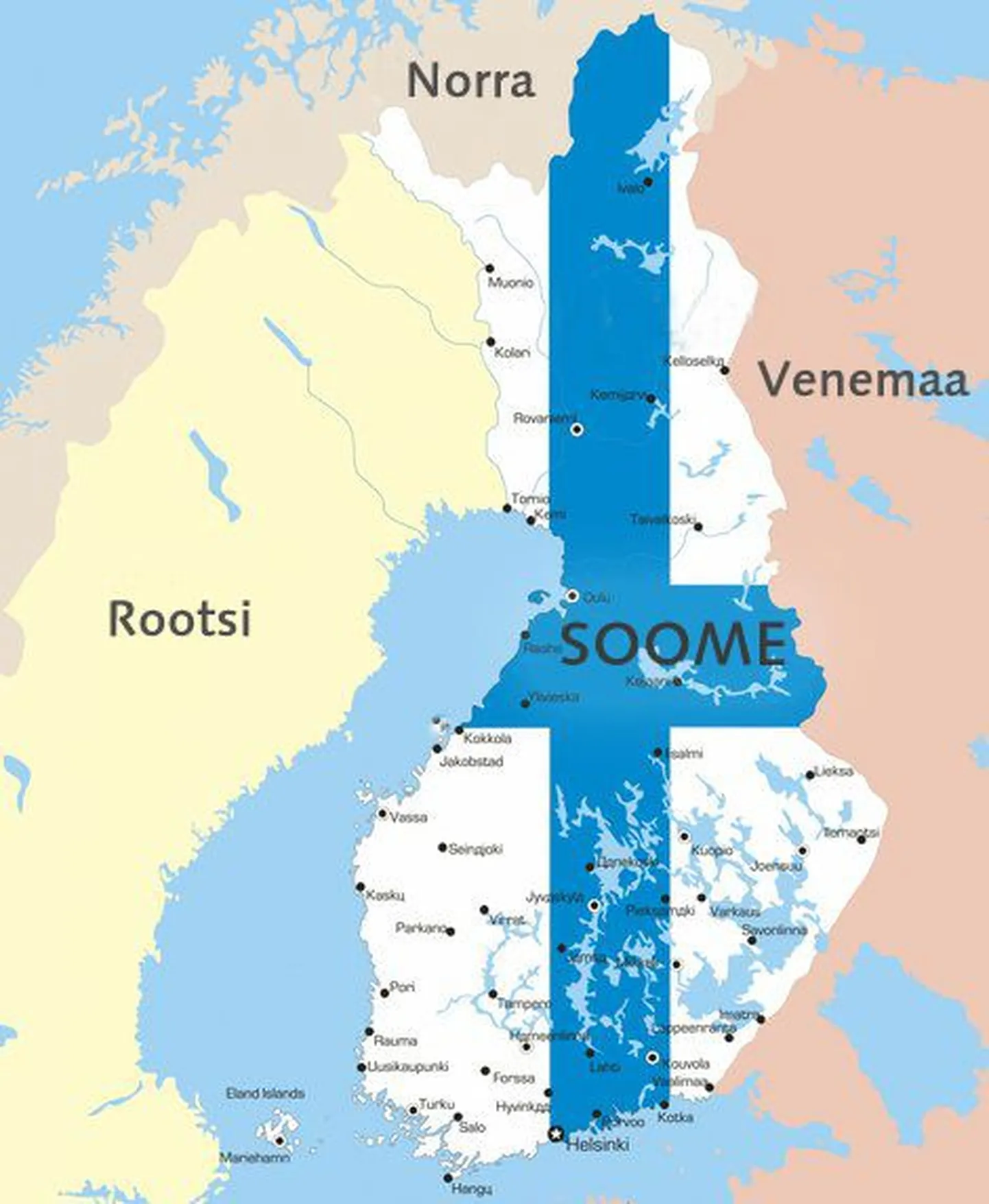 Soome kaart. Riigis plaanitava haldusreformi käigus võib kaduda 80 protsenti valdadest.