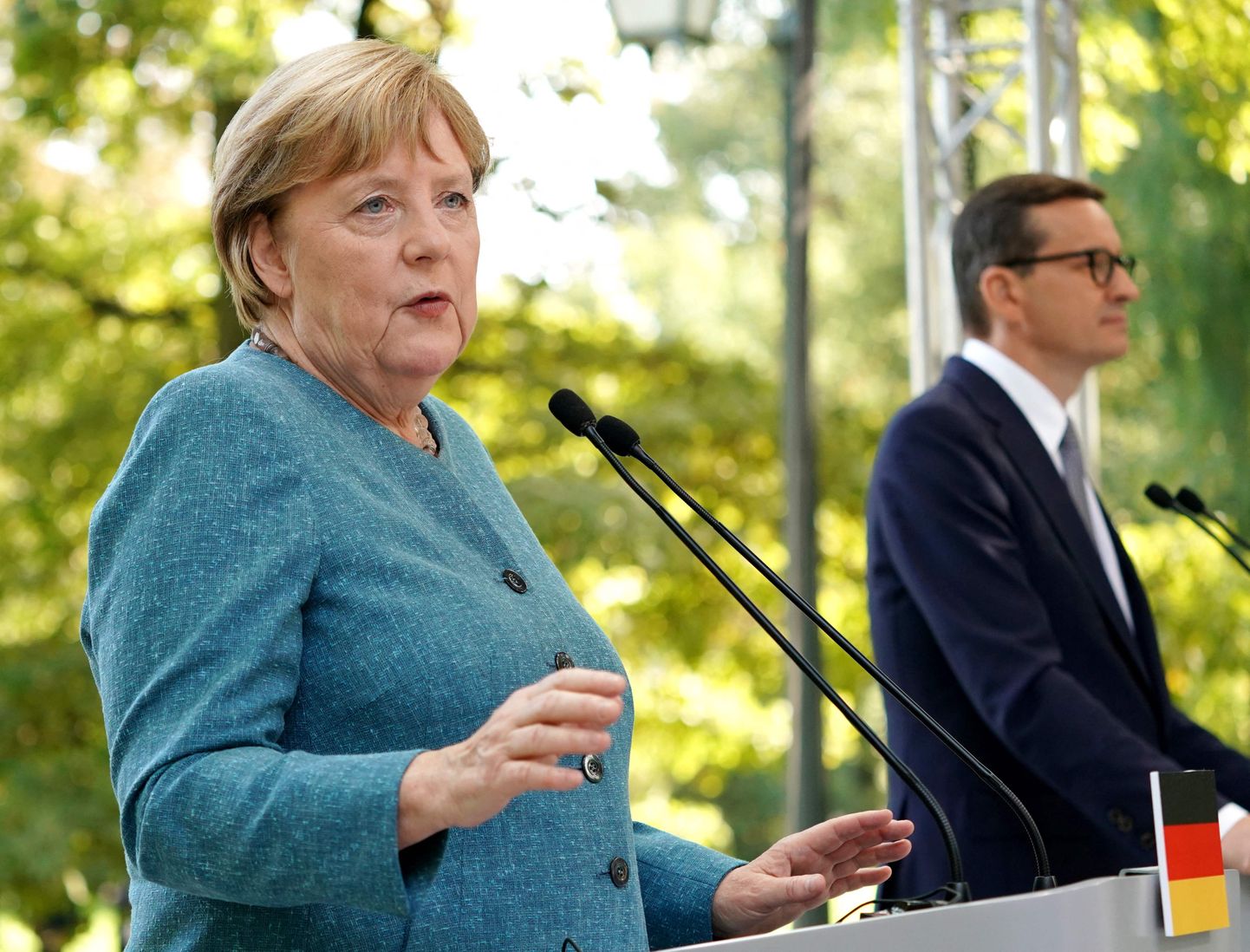 Vācijas kanclere Angela Merkele un Polijas premjers Mateušs Moraveckis