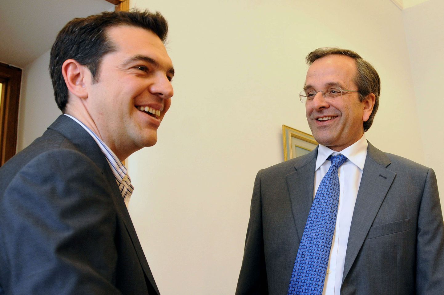 Merkeli plaanile on vastu nii Kreeka vasakpartei Syriza liider Alexis Tsipras (vasakul) kui konservatiivide juht Antonis Samaras.