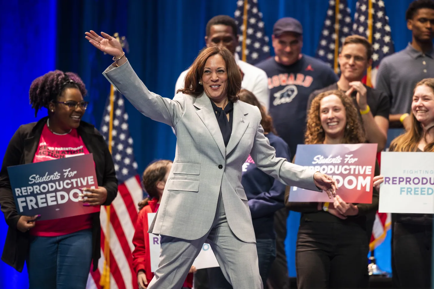 USA asepresident Kamala Harris Howardi ülikoolis naiste reproduktiivõiguste teemal kõnet pidamas. 25. aprill 2023.
