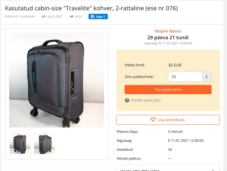 Nordica pani oksjonile ka hulga kohvreid.