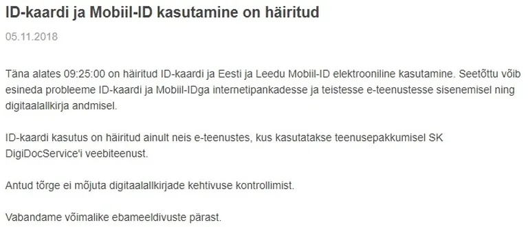 Mobiili-ID ja ID-kaart tõrguvad